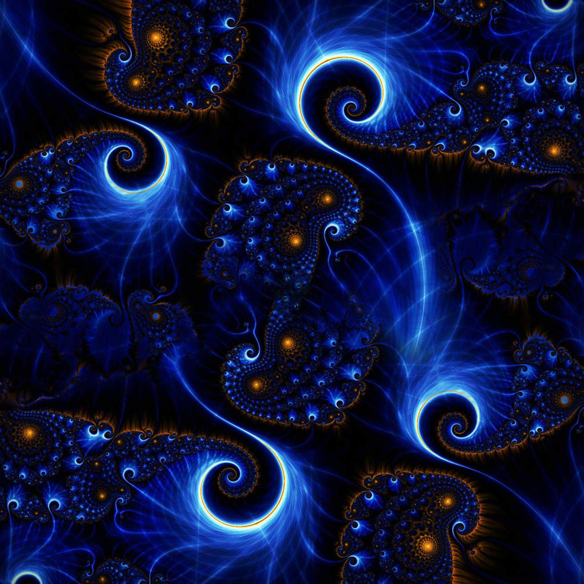 Frattale spirali blu neon, 2048x2048 2K, Desktop