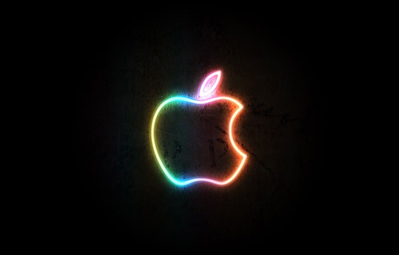 Logo Apple neon arcobaleno, azienda tech, 1332x850 HD, Desktop