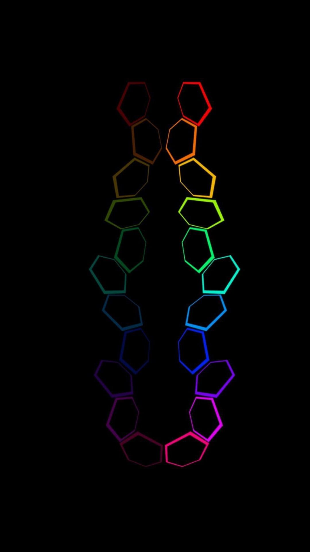 Esagoni neon arcobaleno sfondo nero, 1080x1920 Verticale, Telefono