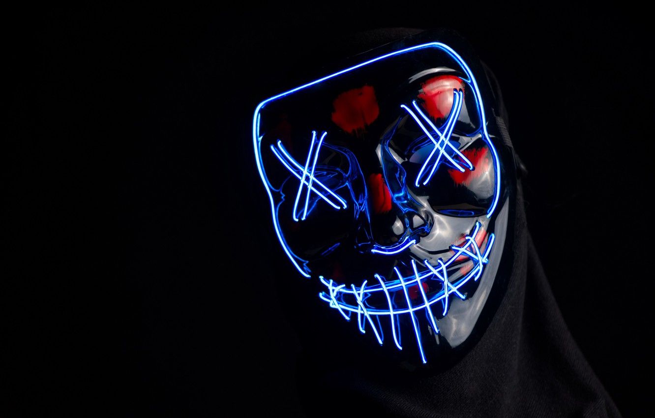 Maschera neon blu purge, 1332x850 HD, Desktop