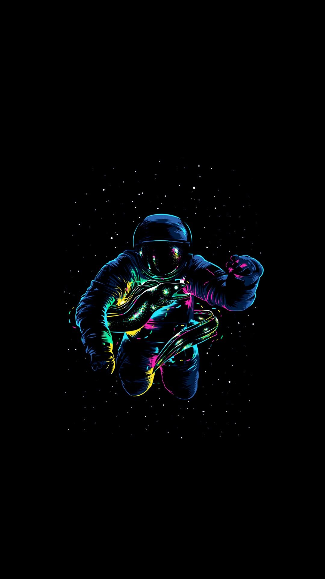 Astronauta neon su nero, 1080x1920 Verticale, Mobile