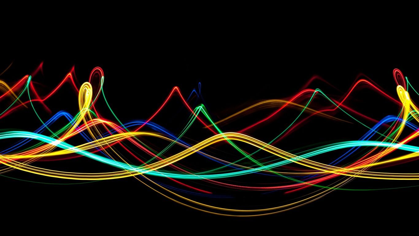 Onde neon colorate su nero, 1366x768 720p, Laptop
