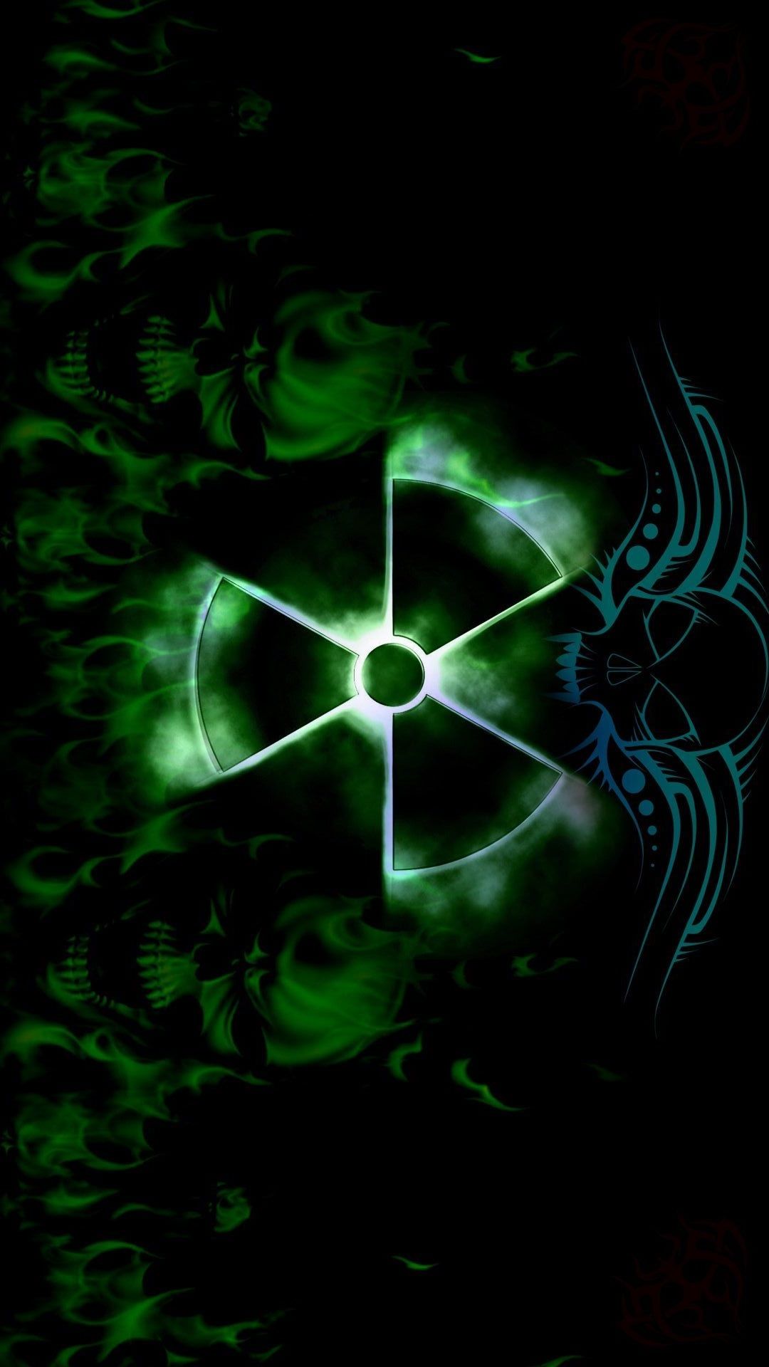 Simbolo radioattivo neon verde, 1080x1920 Verticale, Telefono