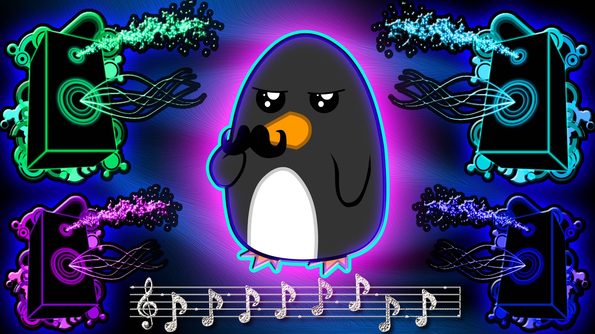 Pinguino con microfono neon, 1920x1080 Full HD, Desktop