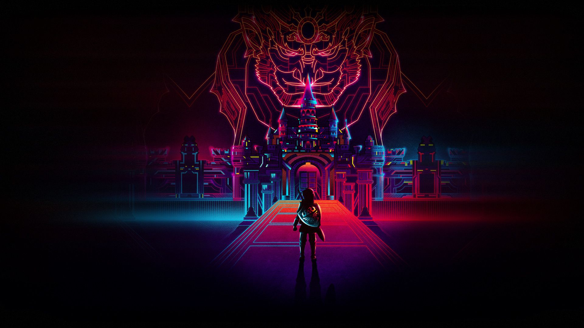 Silhouette castello neon rosa blu, 1920x1080 Full HD, PC Desktop