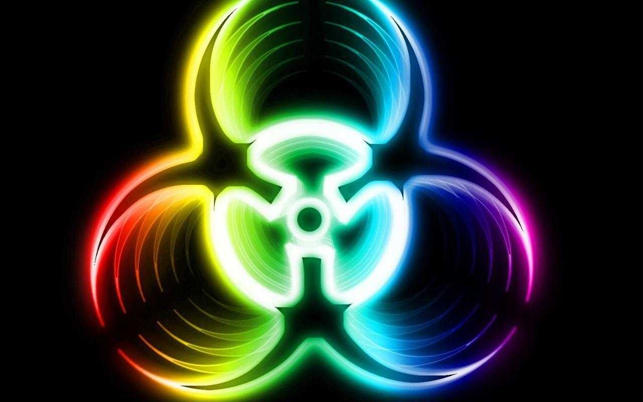 Simbolo biohazard neon arcobaleno, 1280x800 HD, Desktop