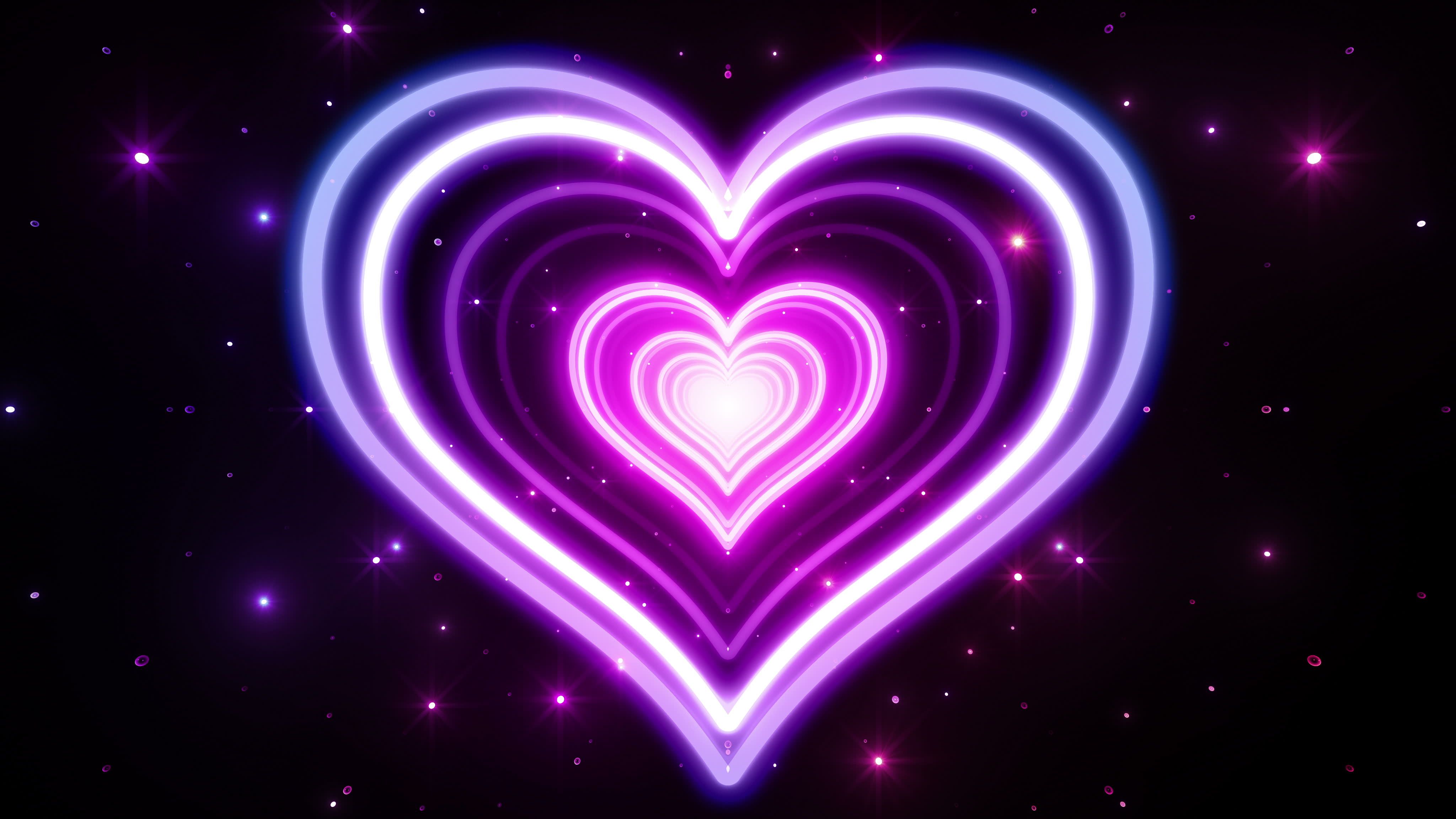Cuori neon viola rosa, 4096x2304 4K, Smart TV 4K