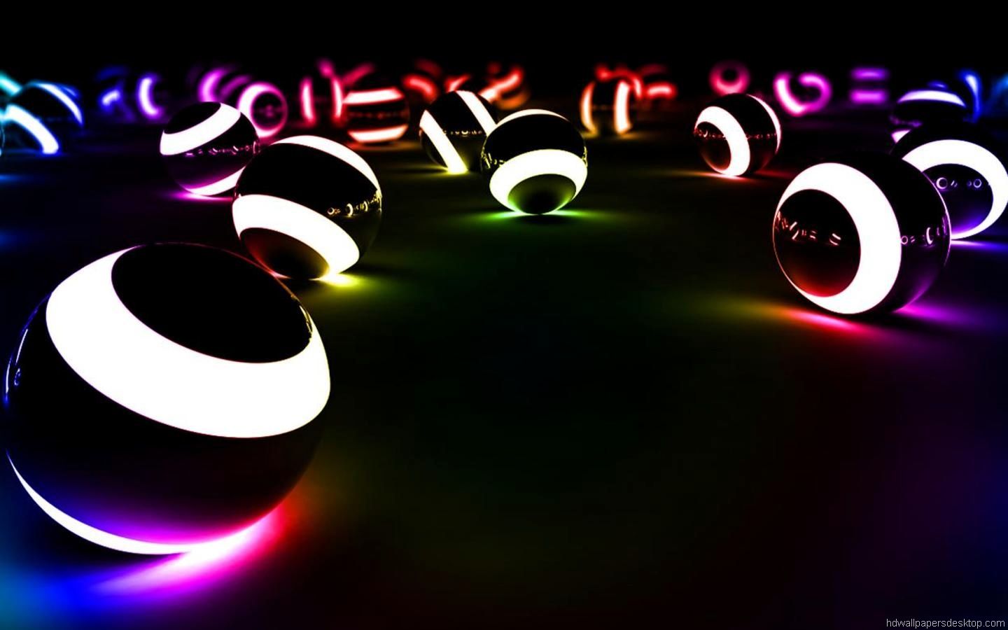 Sfere neon colorate 3D, 1440x900 720p, Laptop