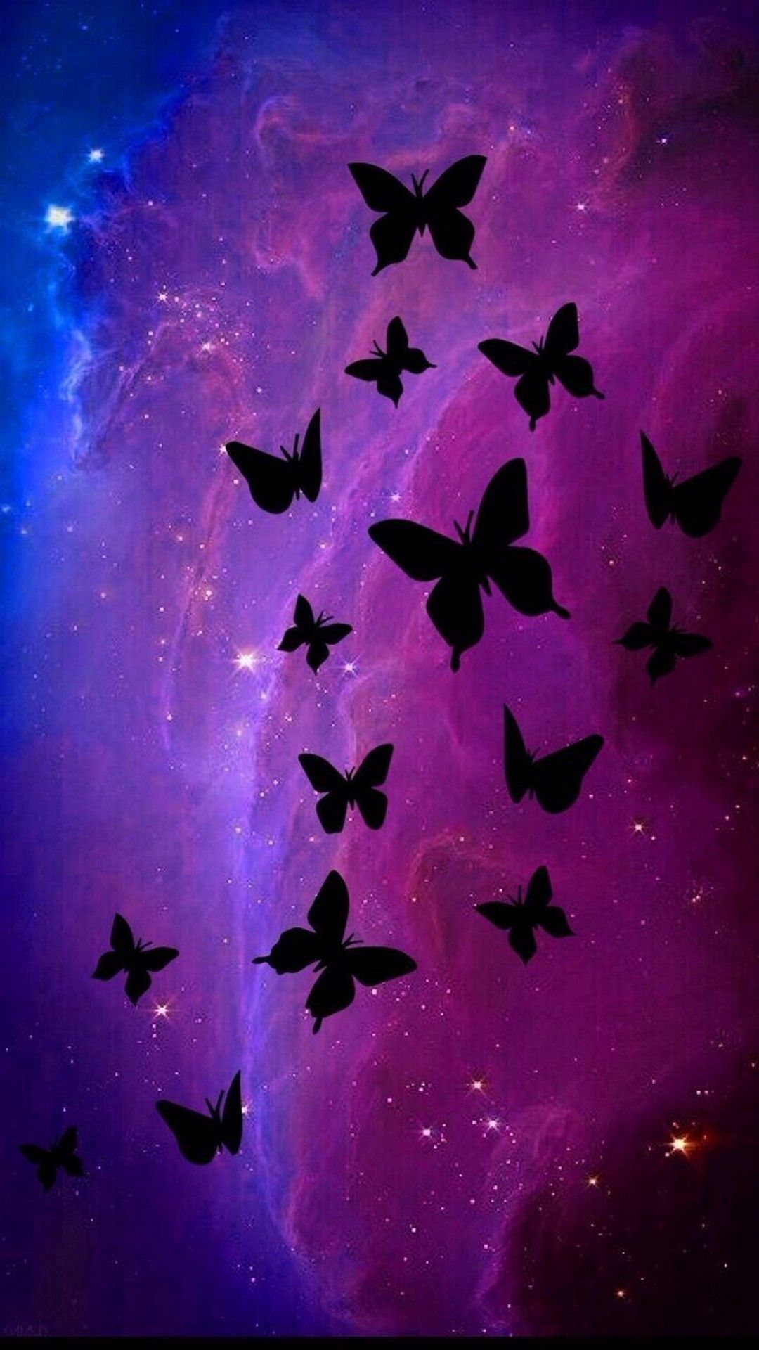 Farfalle nere su nebulosa viola, 1080x1920 Full HD Verticale, Samsung Galaxy