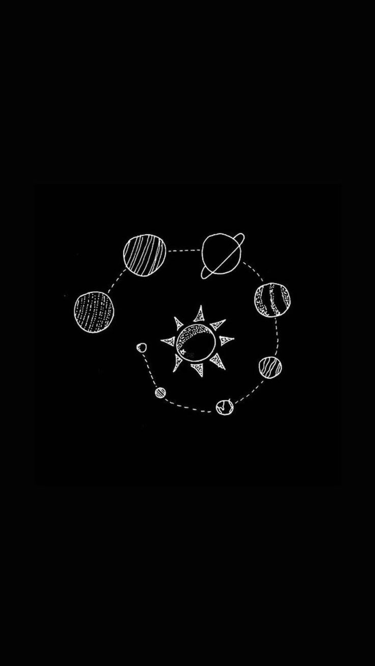 Sistema solare disegno nero, 736x1308 Verticale, Mobile