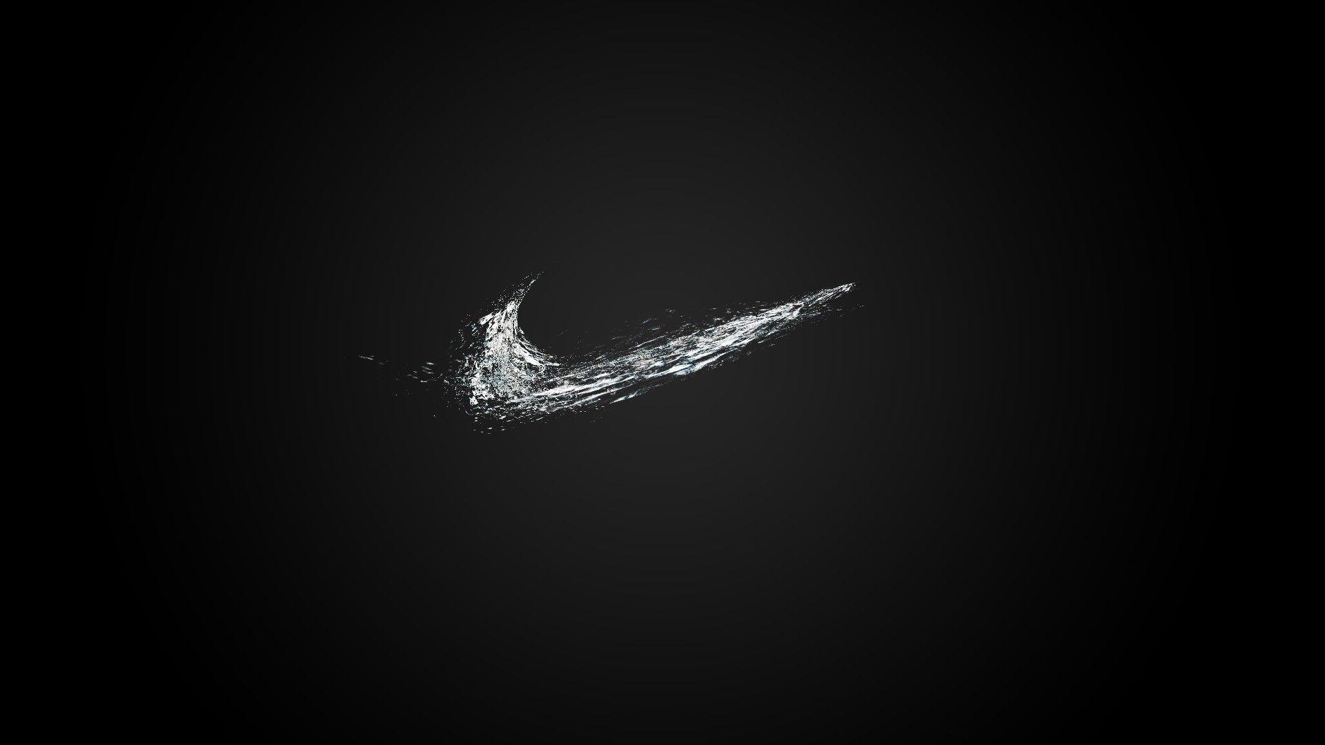 Logo Nike acqua nero, abbigliamento sportivo, sfondi Neri, 1920x1080 Full HD, PC Desktop