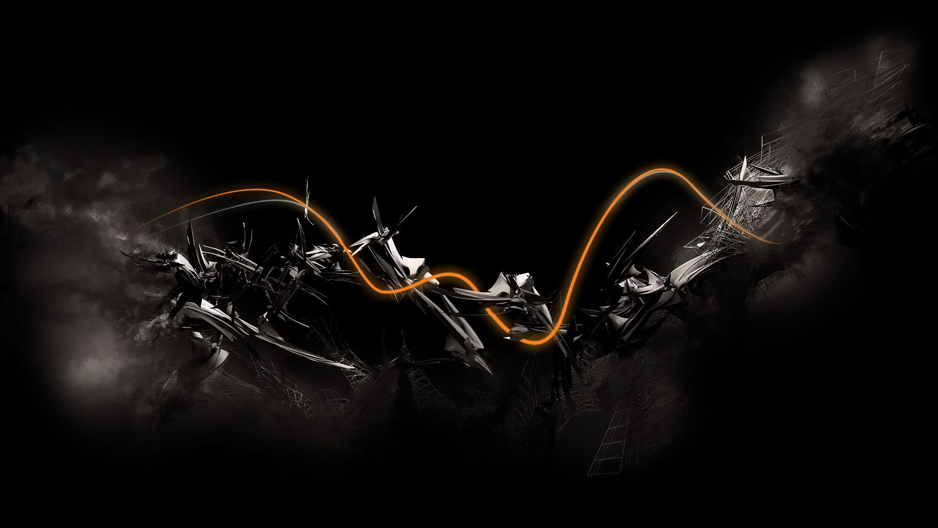 Forme astratte nere con linea arancione, sfondi Neri, 1920x1080 Full HD, PC Desktop