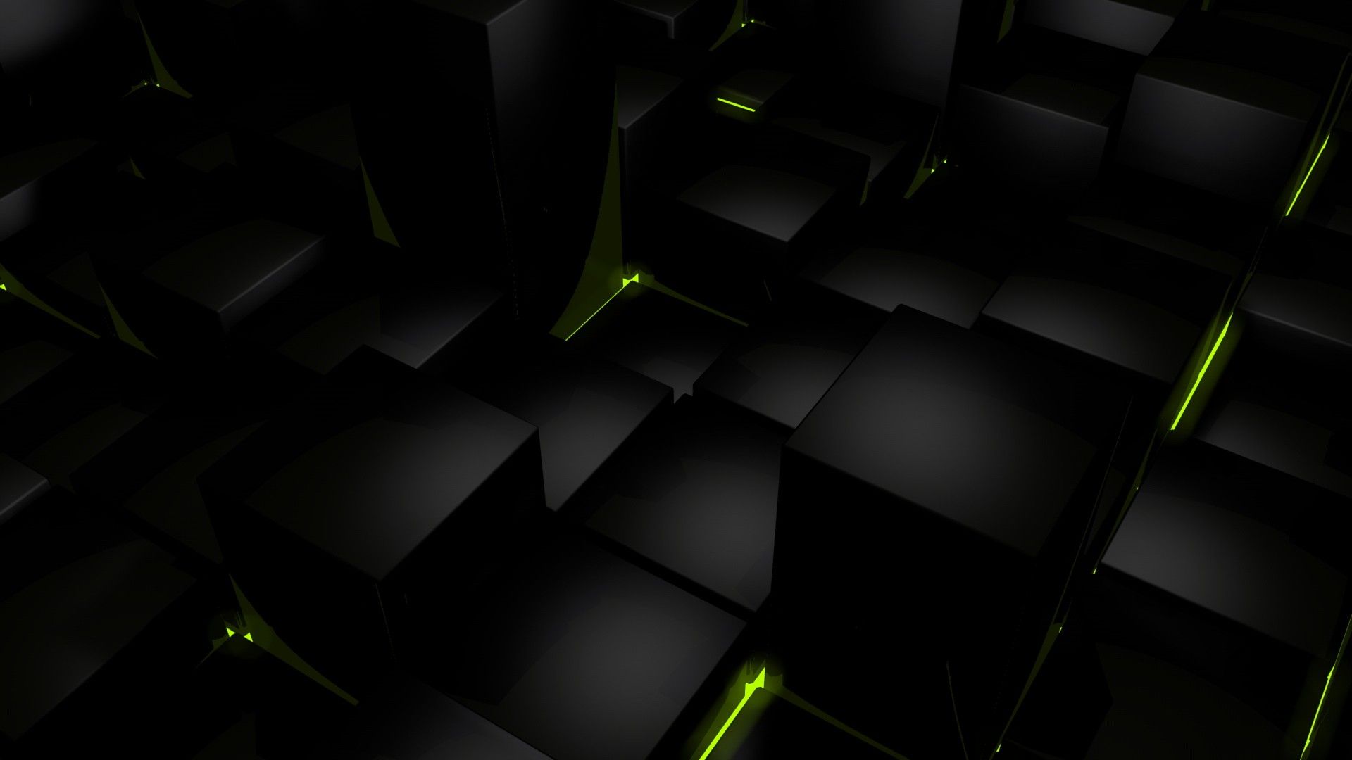 Cubi neri astratti con luci verdi, sfondo 1920x1080 1080p, Desktop