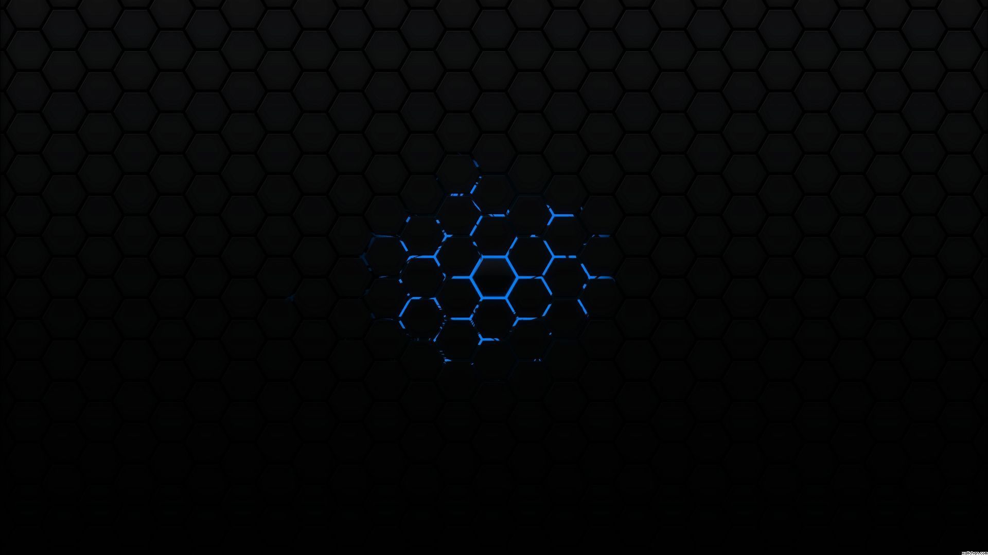 Esagoni blu neon su nero, sfondi Neri, 1920x1080 Full HD 1080p, Laptop