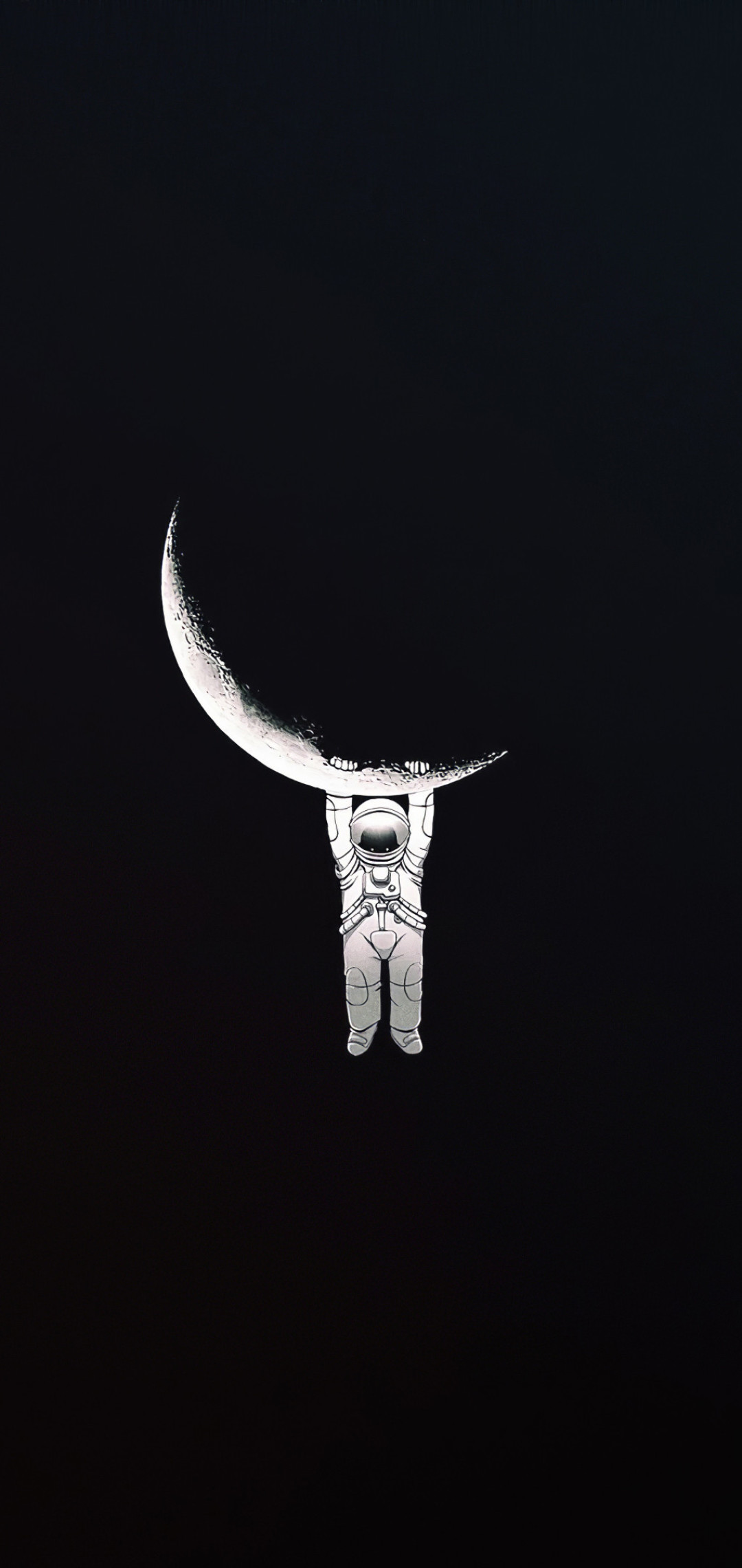 Astronauta appeso a luna, sfondi Neri, 1080x2280 Verticale, Xiaomi