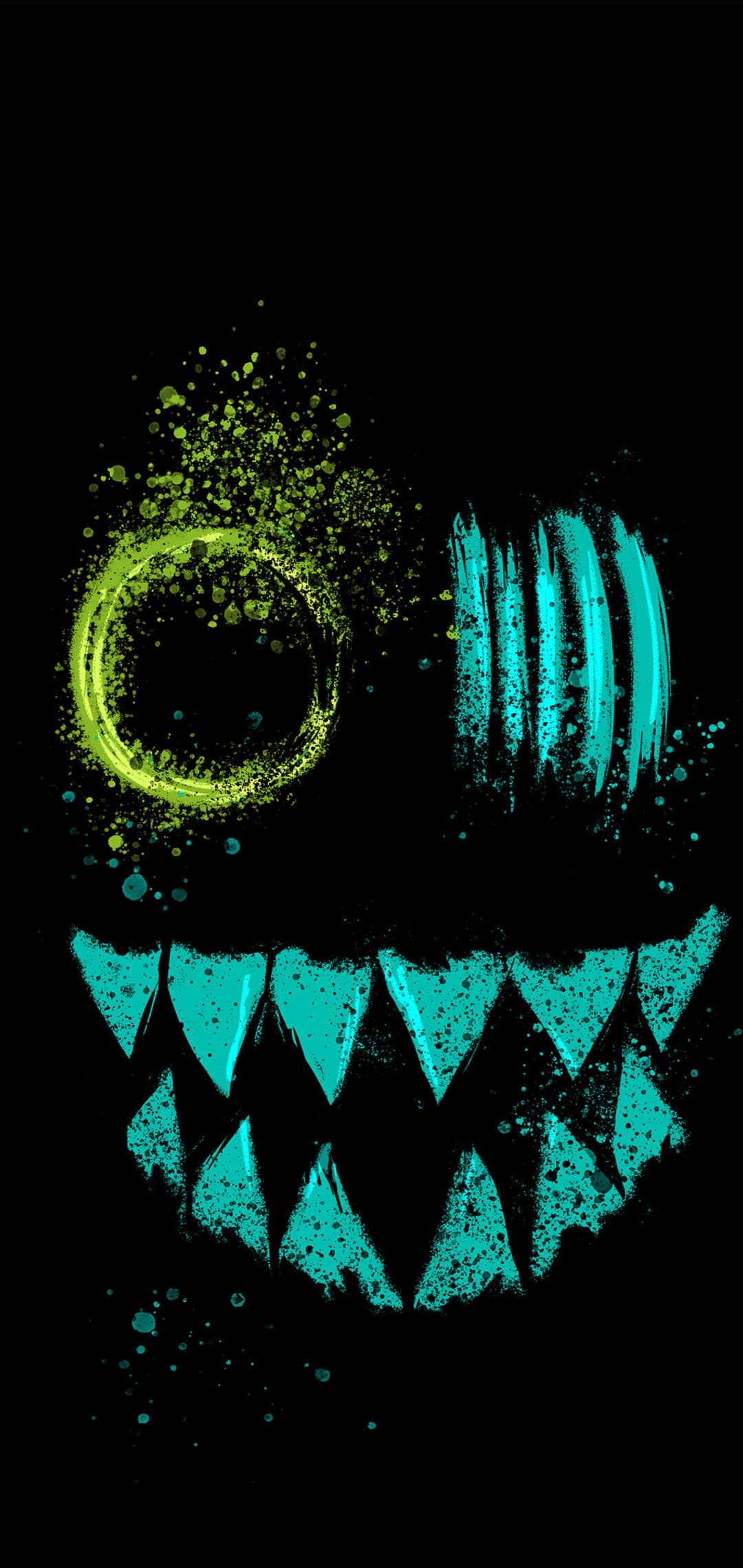 Faccia mostro denti neon, sfondi Neri, 1080x2280 Full HD Verticale, iPhone