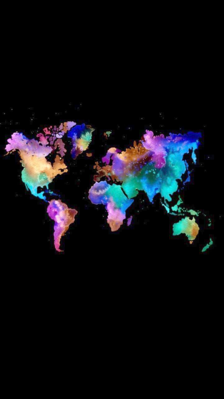 Mappa del mondo colorata, sfondi Neri, 720x1280 Verticale, Mobile