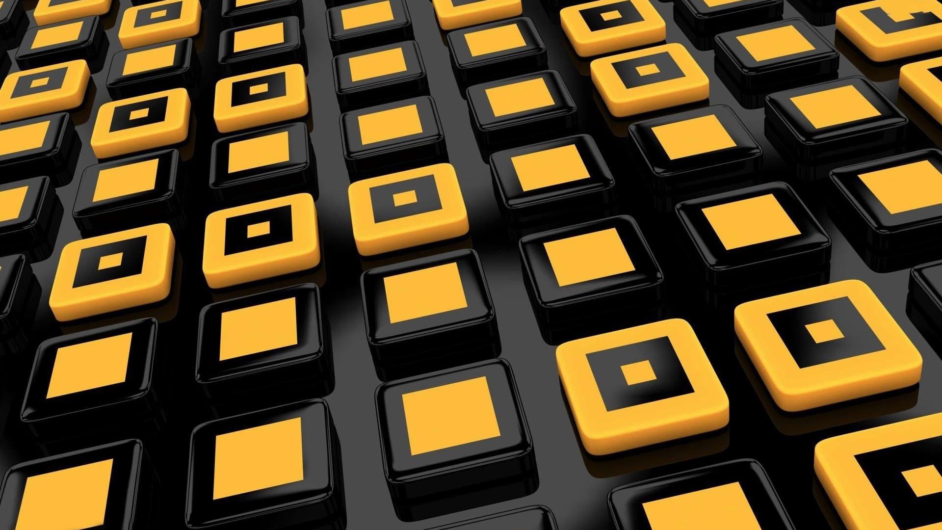 Quadrati gialli e neri 3D, 1920x1080 1080p, Laptop