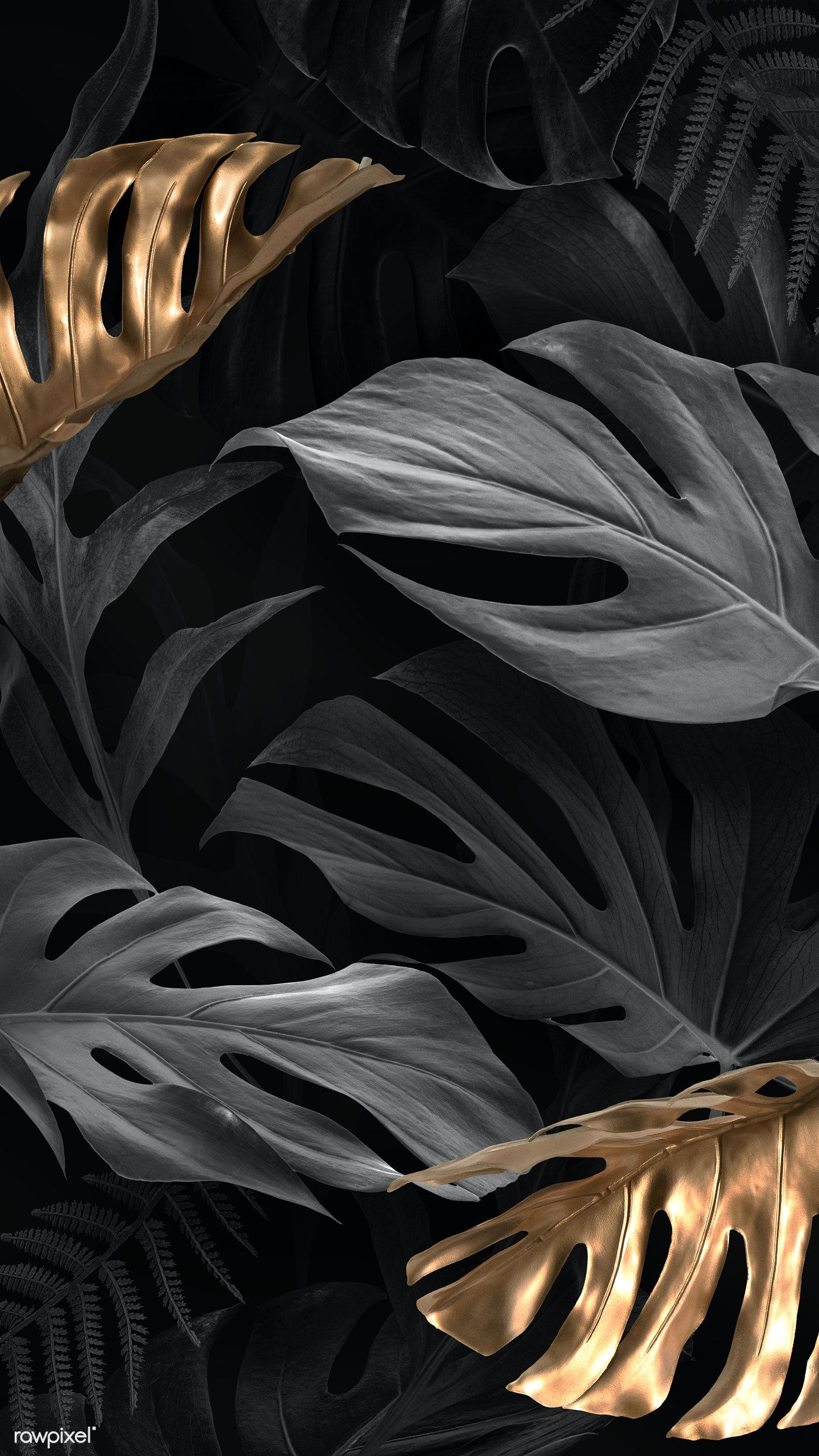 Foglie Monstera nere e oro, 1400x2489 Verticale, Mobile