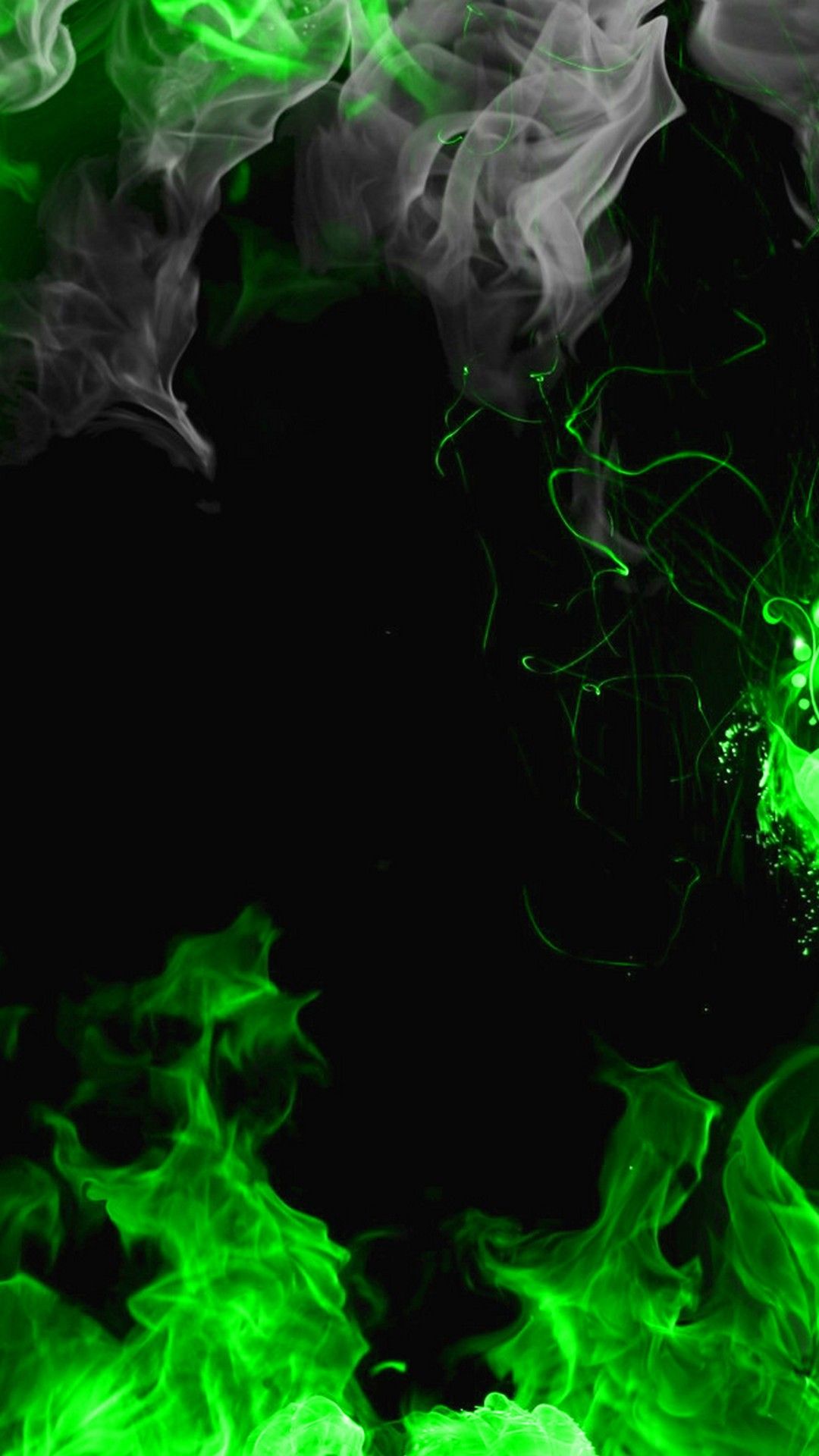 Fiamme fumo verde nero, 1080x1920 Full HD Verticale, Smartphone