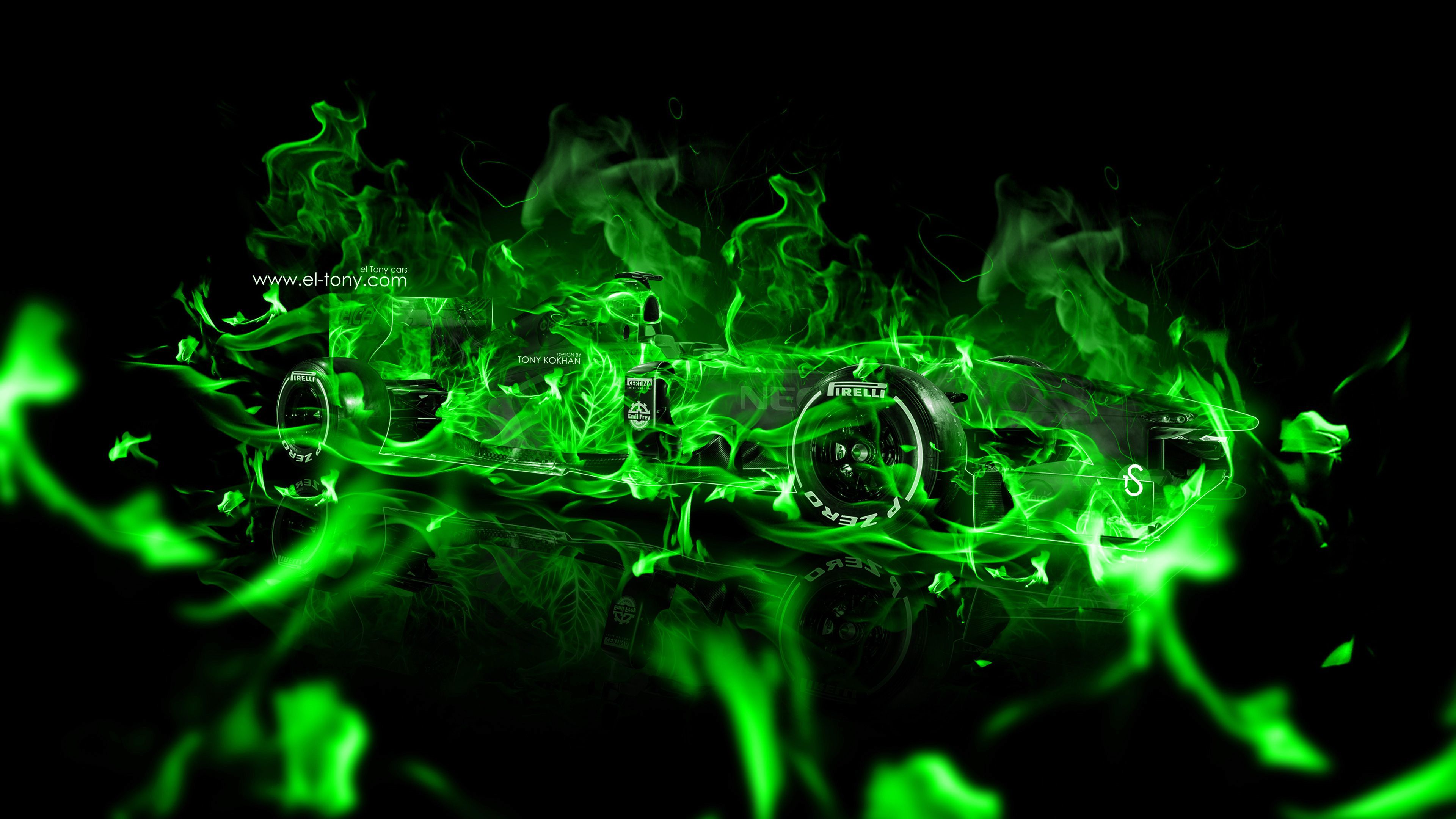 Fiamme verdi astratte su nero, 3840x2160 4K, Desktop 4K
