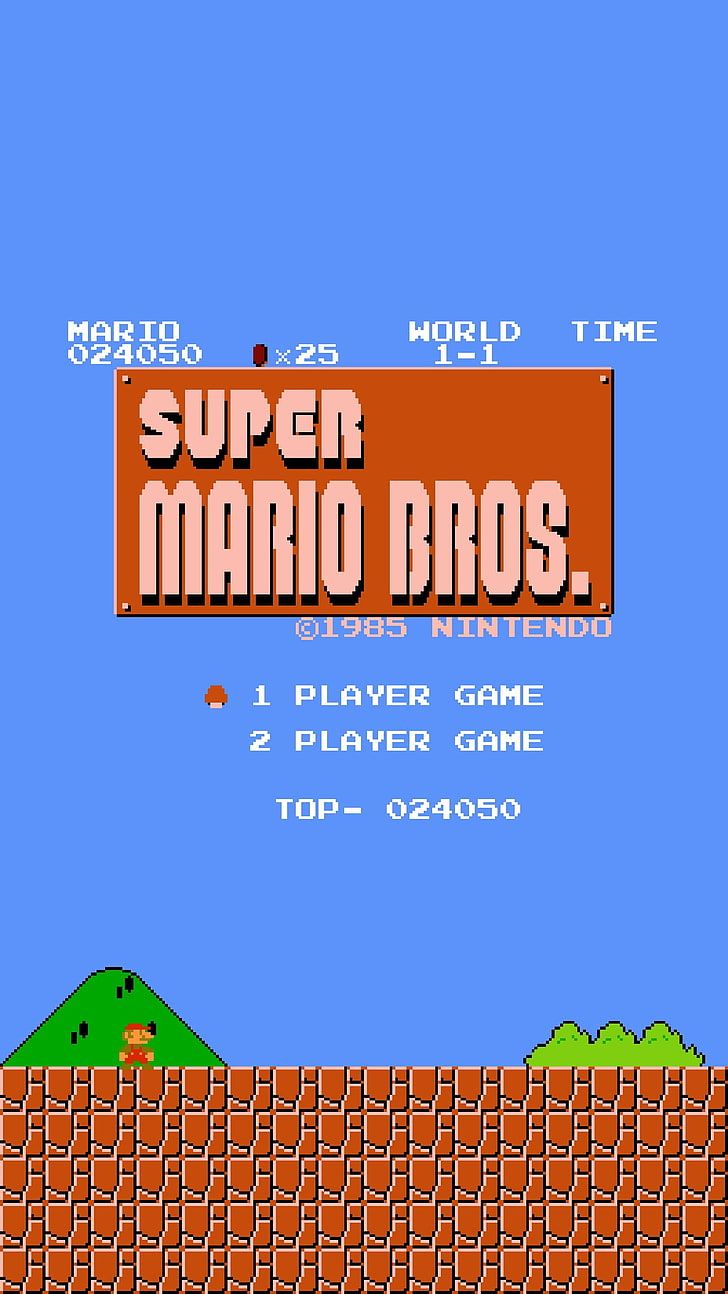 Super Mario Bros schermata titolo, Nintendo, 728x1294 Verticale, Telefono