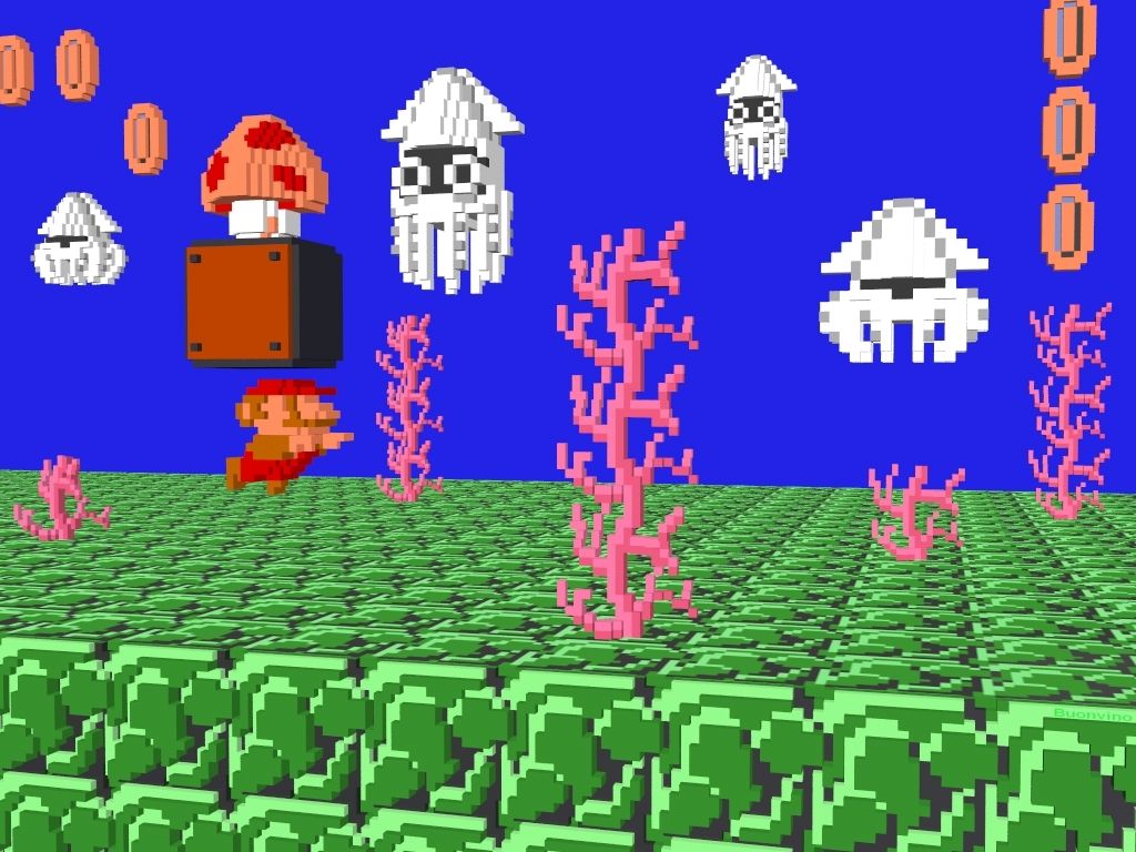 Mario 8-bit scena sottomarina, 1024x768 HD, PC Desktop