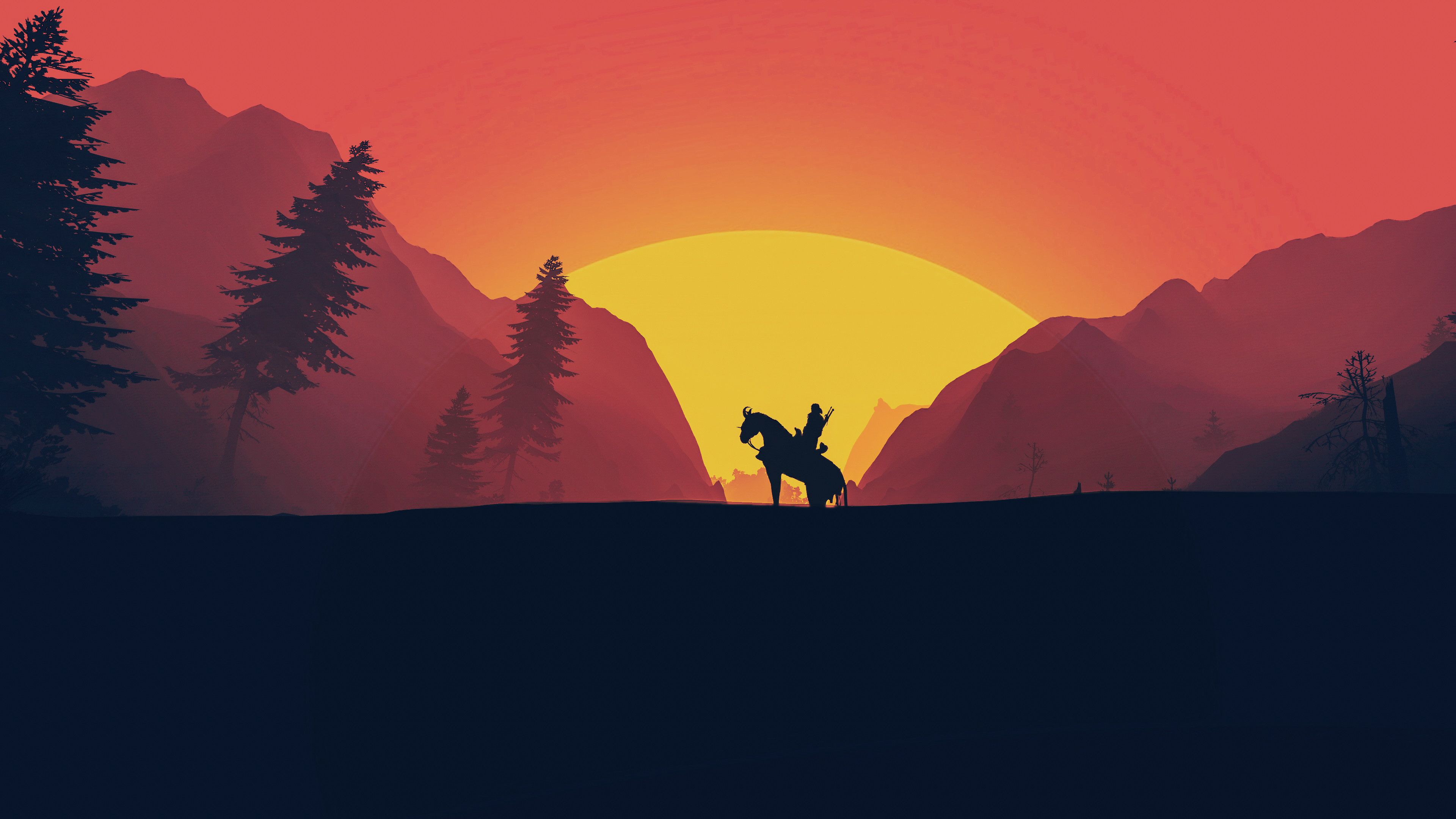 Cavaliere silhouette tramonto Witcher, 3840x2160 Ultra HD, 4K TV