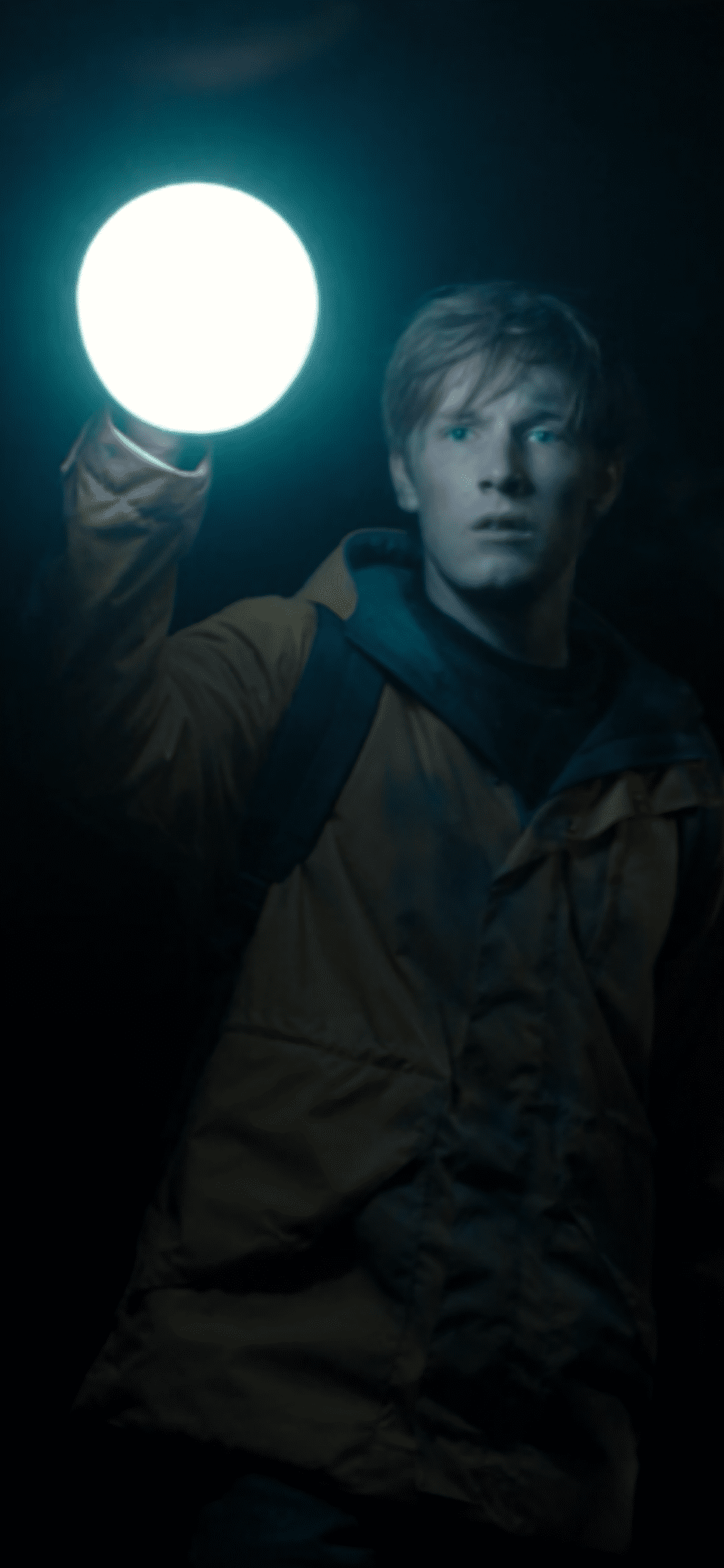 Ragazzo con sfera luminosa, Dark, 1080x2340 Full HD Verticale, Smartphone