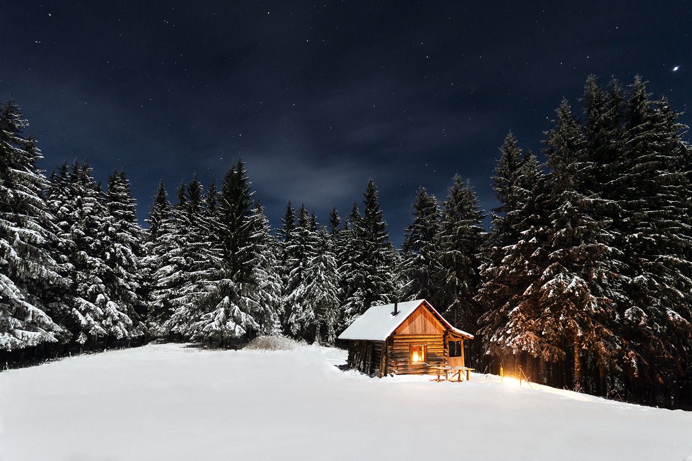 Baita innevata di notte, 1400x933 HD, Desktop