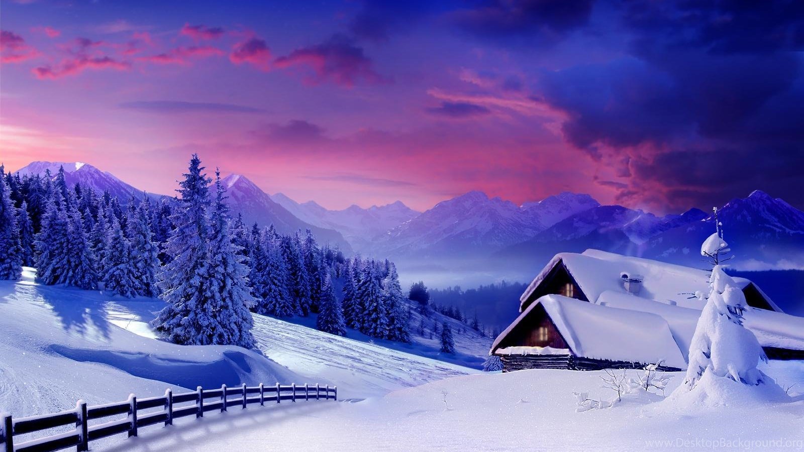 Paesaggio innevato con casetta montana, 1600x900 900p, Desktop