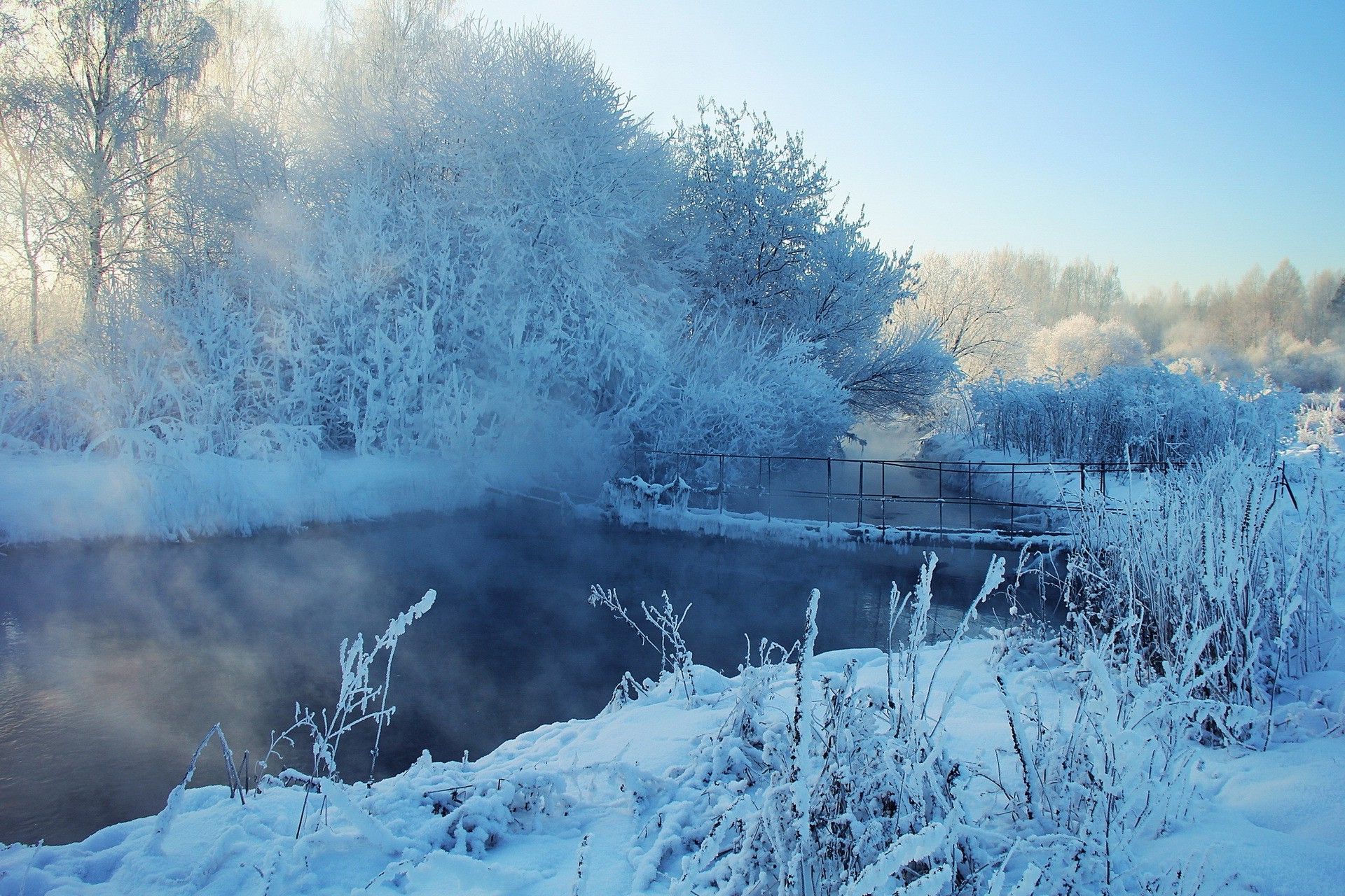 Fiume ghiacciato con alberi innevati, 1920x1280 Full HD+, PC
