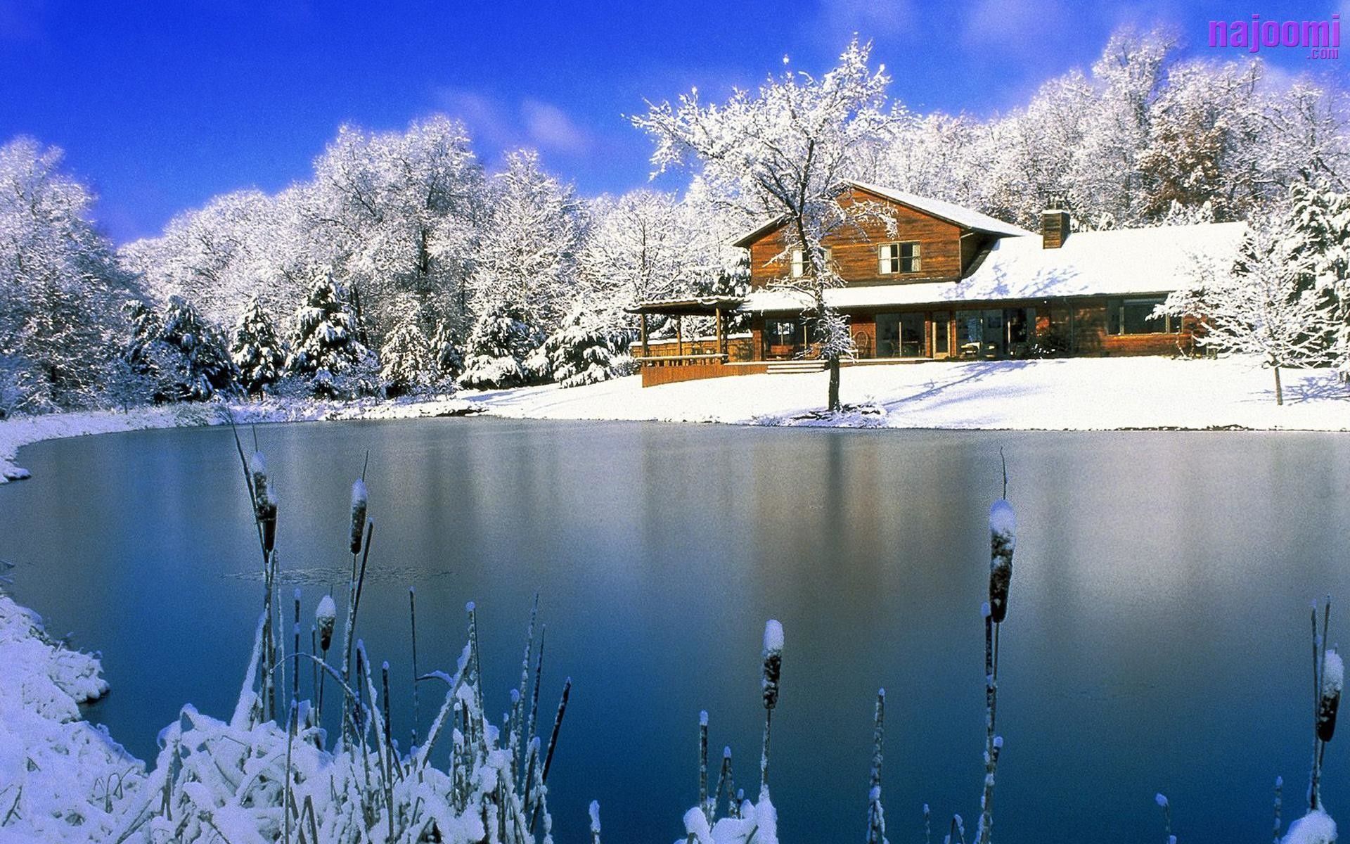Casa di legno innevata sul lago, 1920x1200 WUXGA, Desktop