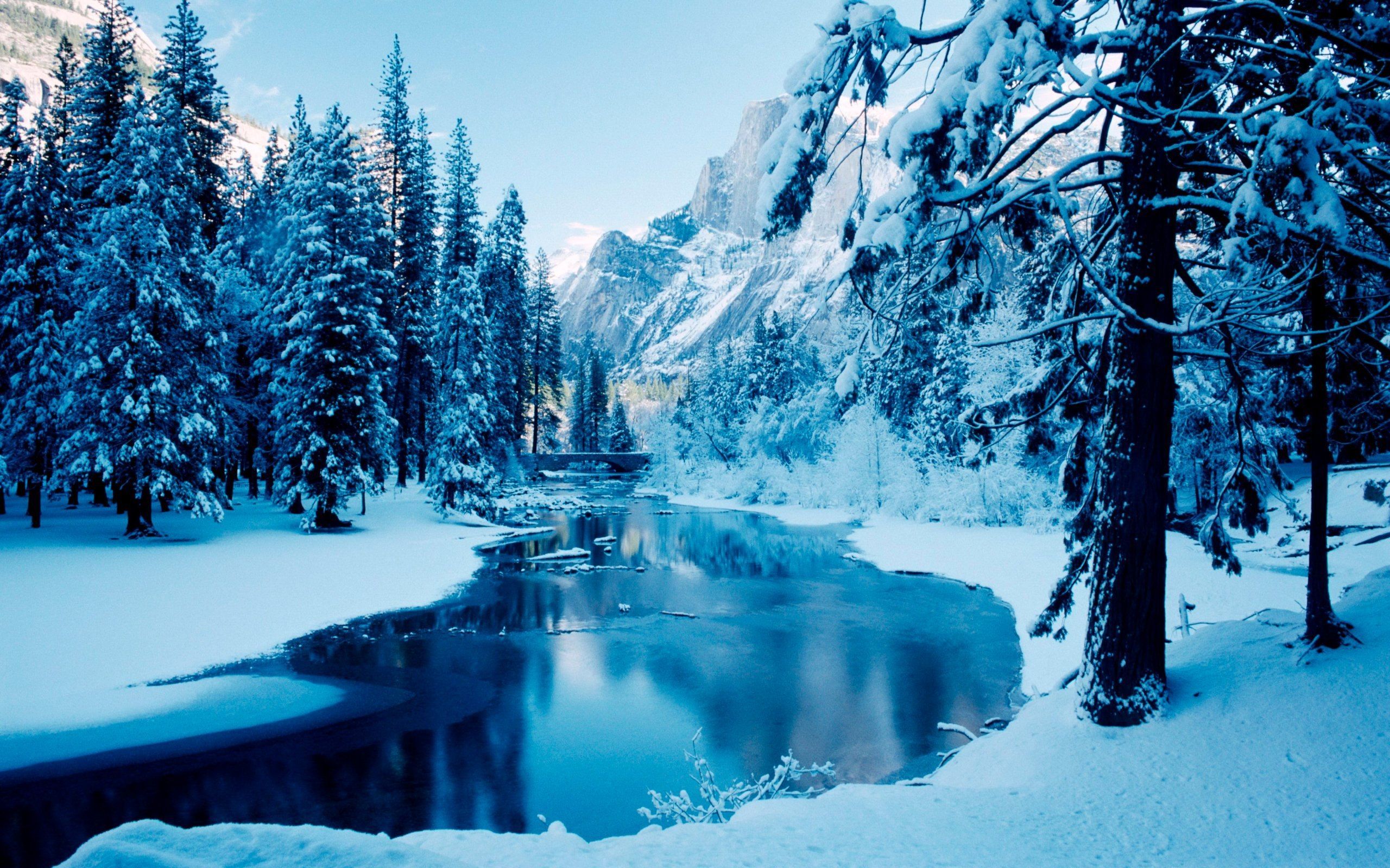 Fiume montagna innevata inverno, 2560x1600 2K+, Laptop