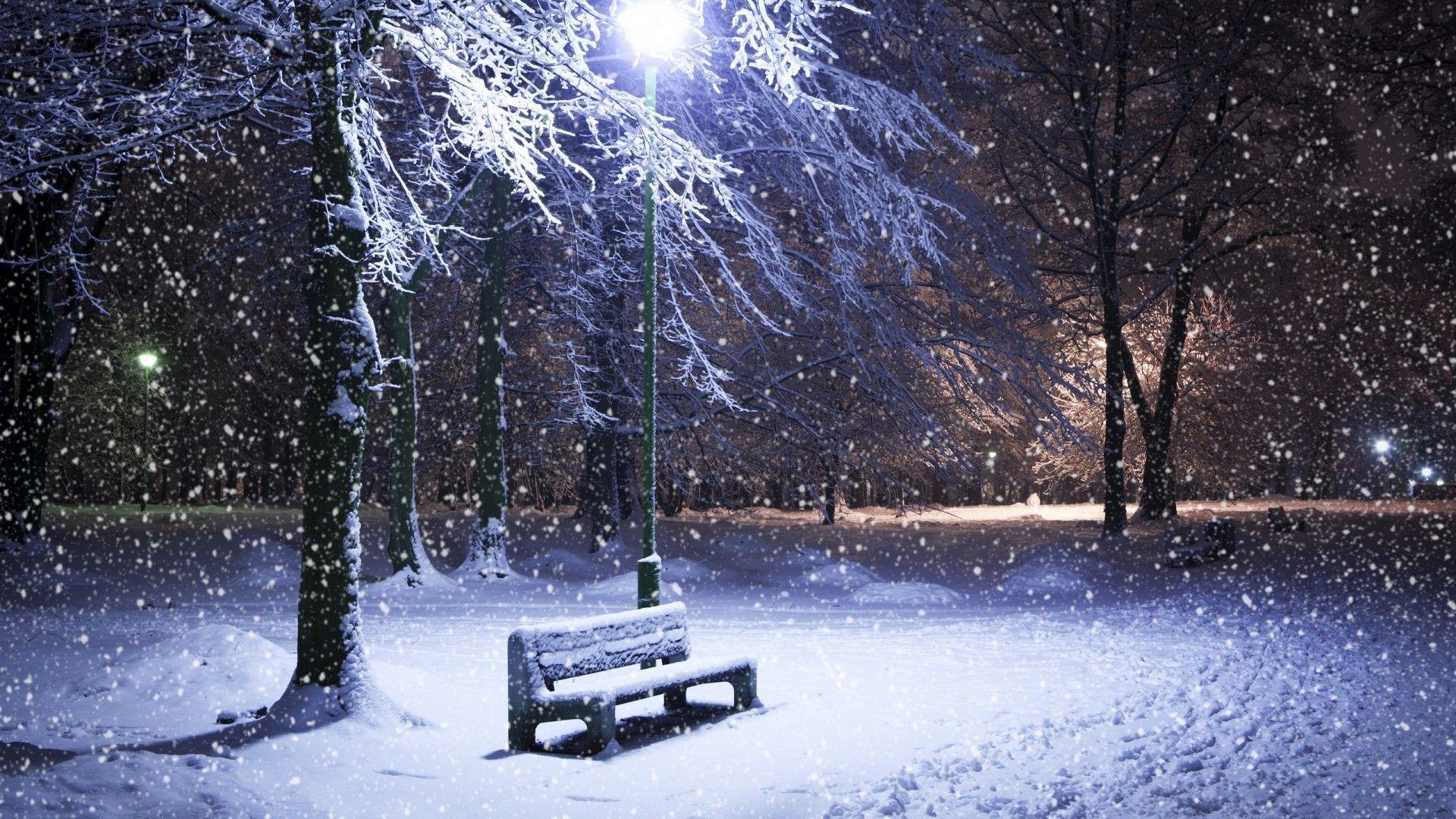 Panchina parco innevato notte, 1920x1080 1080p, Desktop