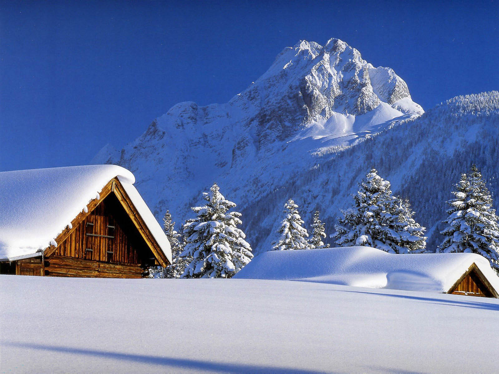Baite di legno innevate montagna, 1600x1200 HD Ready, PC