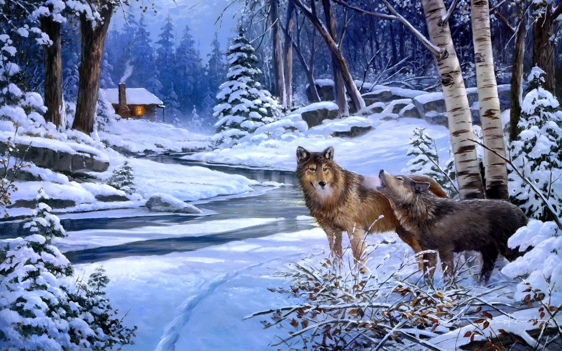 Lupi nella foresta innevata, 1920x1200 Full HD+ WUXGA, Desktop