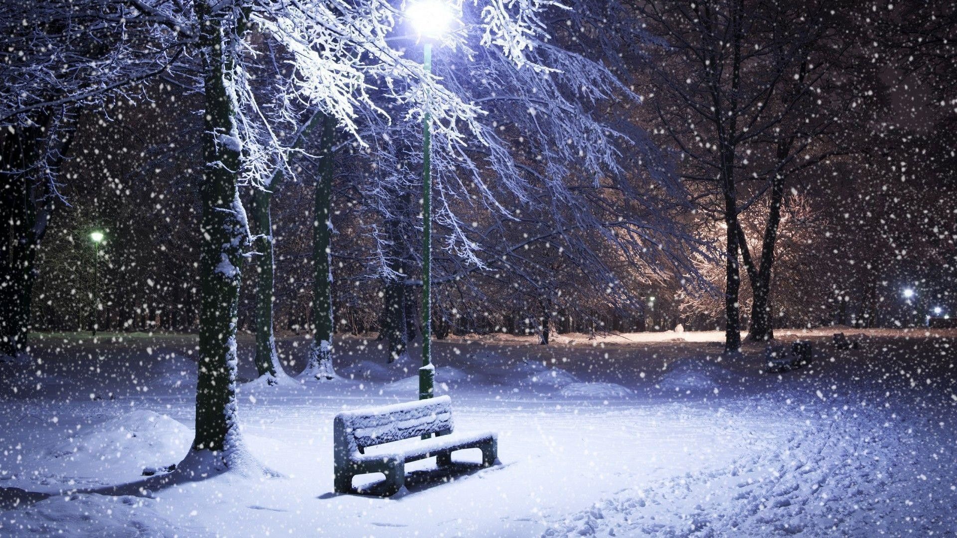 Panchina innevata parco notturno, 1920x1080 Full HD, Laptop