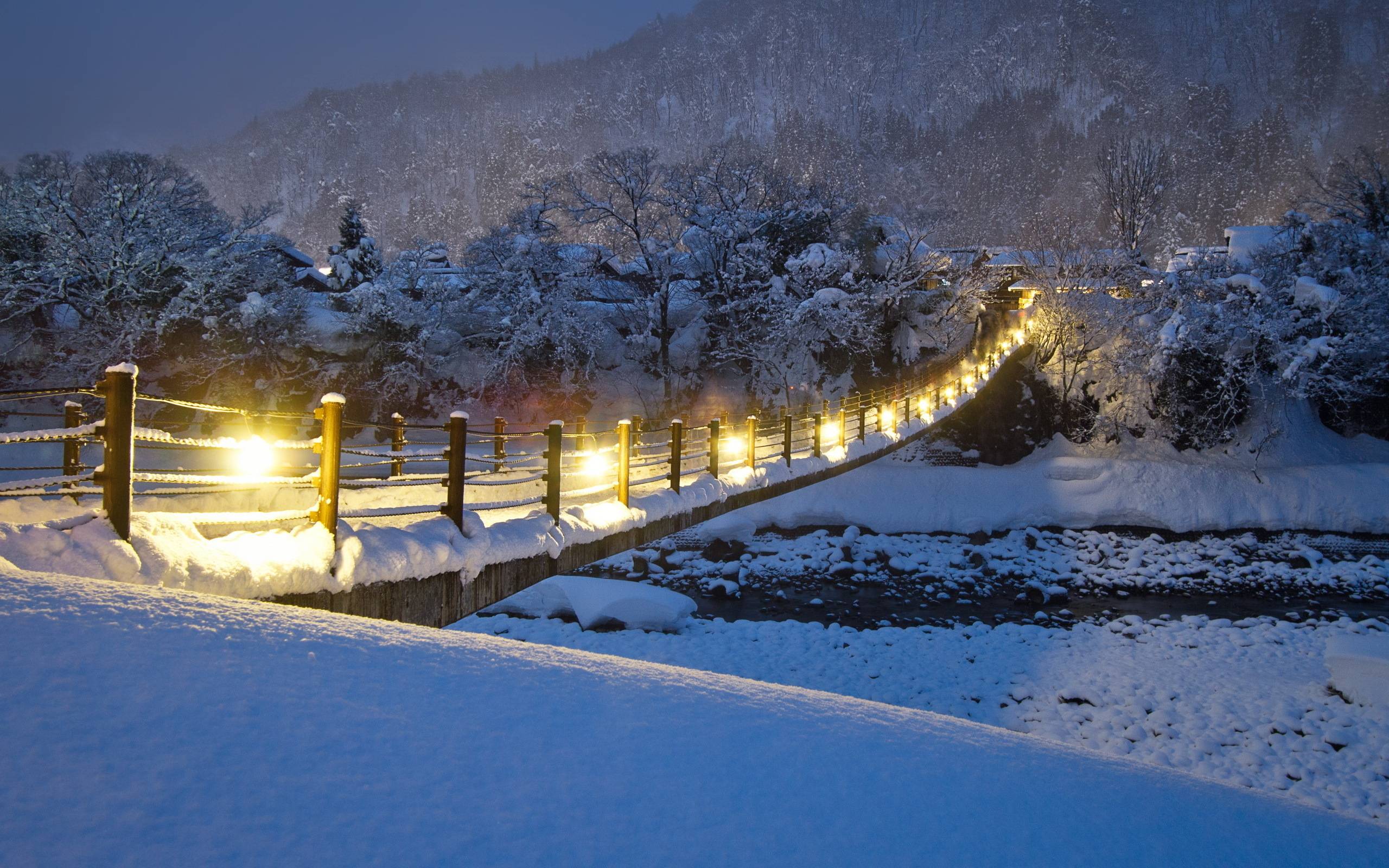Ponte innevato con luci notturne, 2560x1600 2K+, Laptop