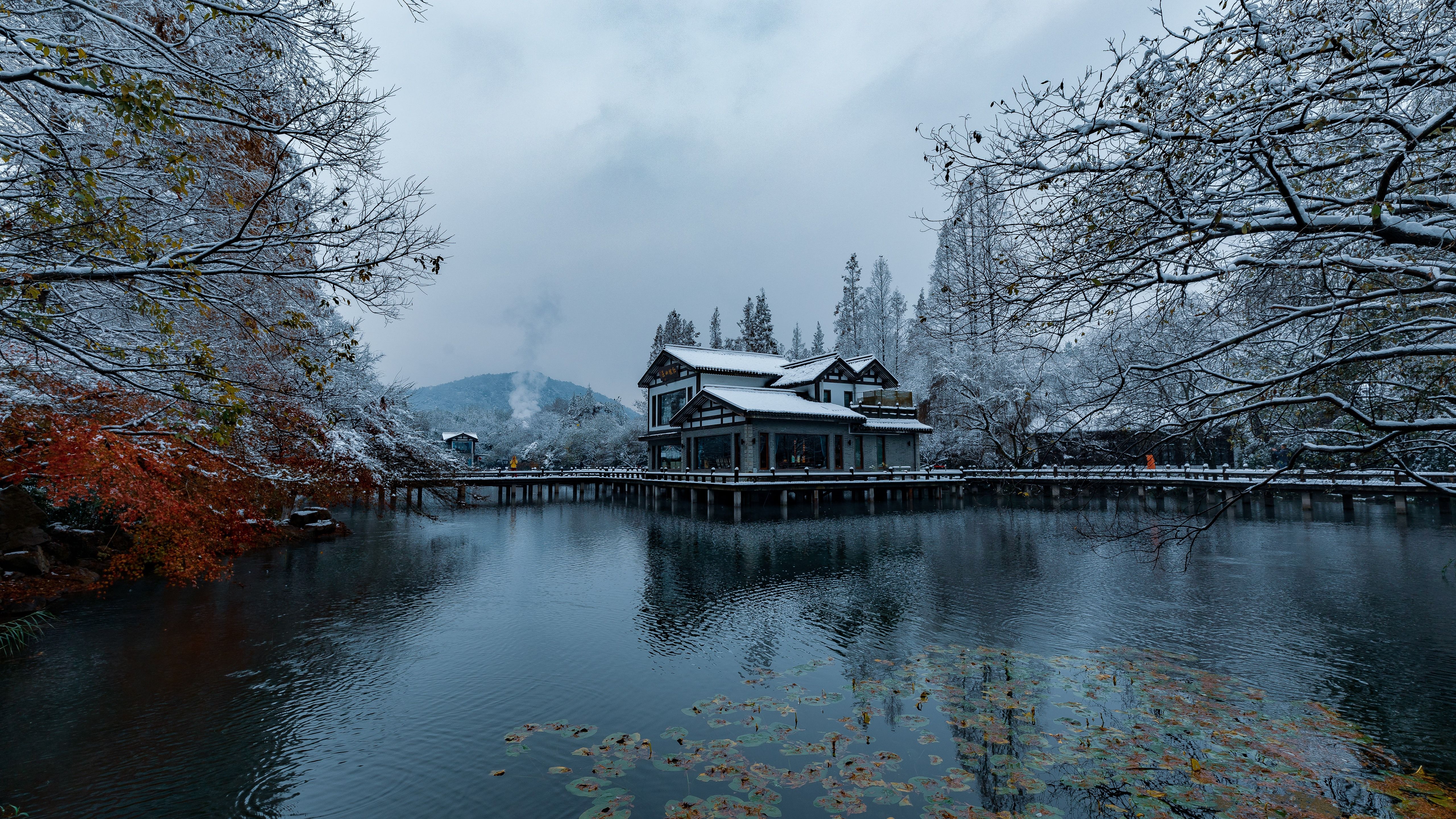 Paesaggio innevato Hangzhou lago, 5120x2880 4K, Desktop 4K