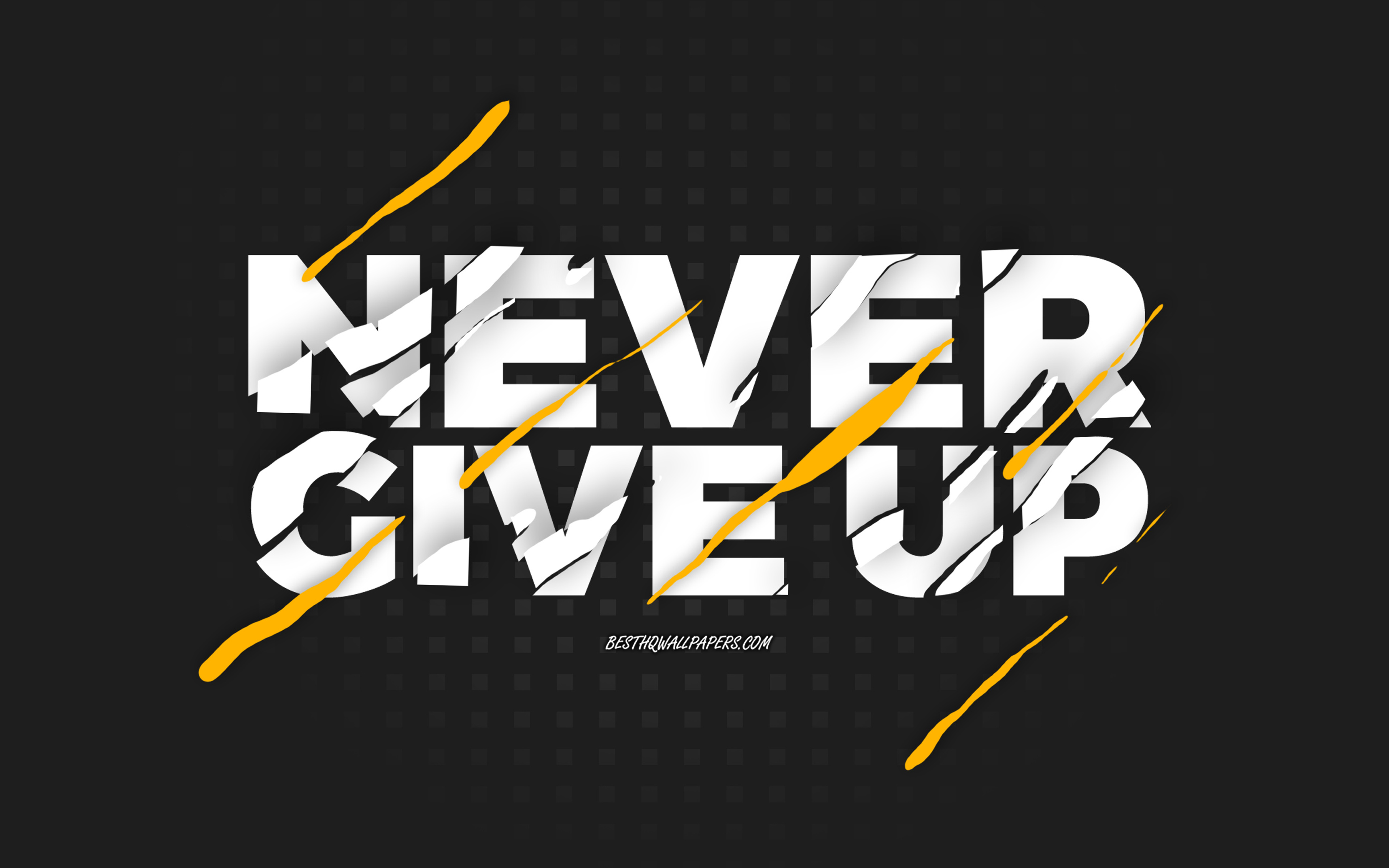Never Give Up scritta bianca sfondo nero, 3840x2400 Ultra HD, 4K TV