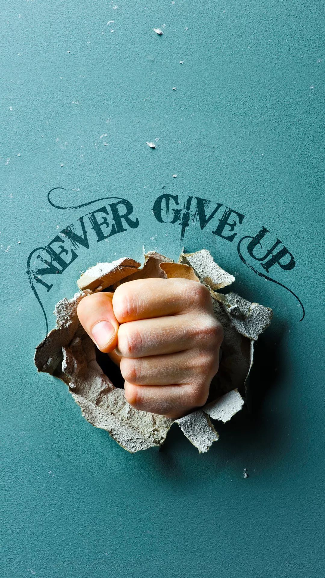 Pugno che rompe muro teal, 1080x1920 Verticale, Mobile
