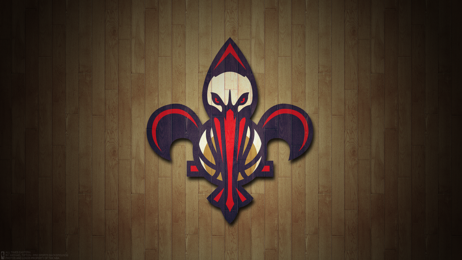 Logo Pelicans su parquet, 1920x1080 1080p, Desktop