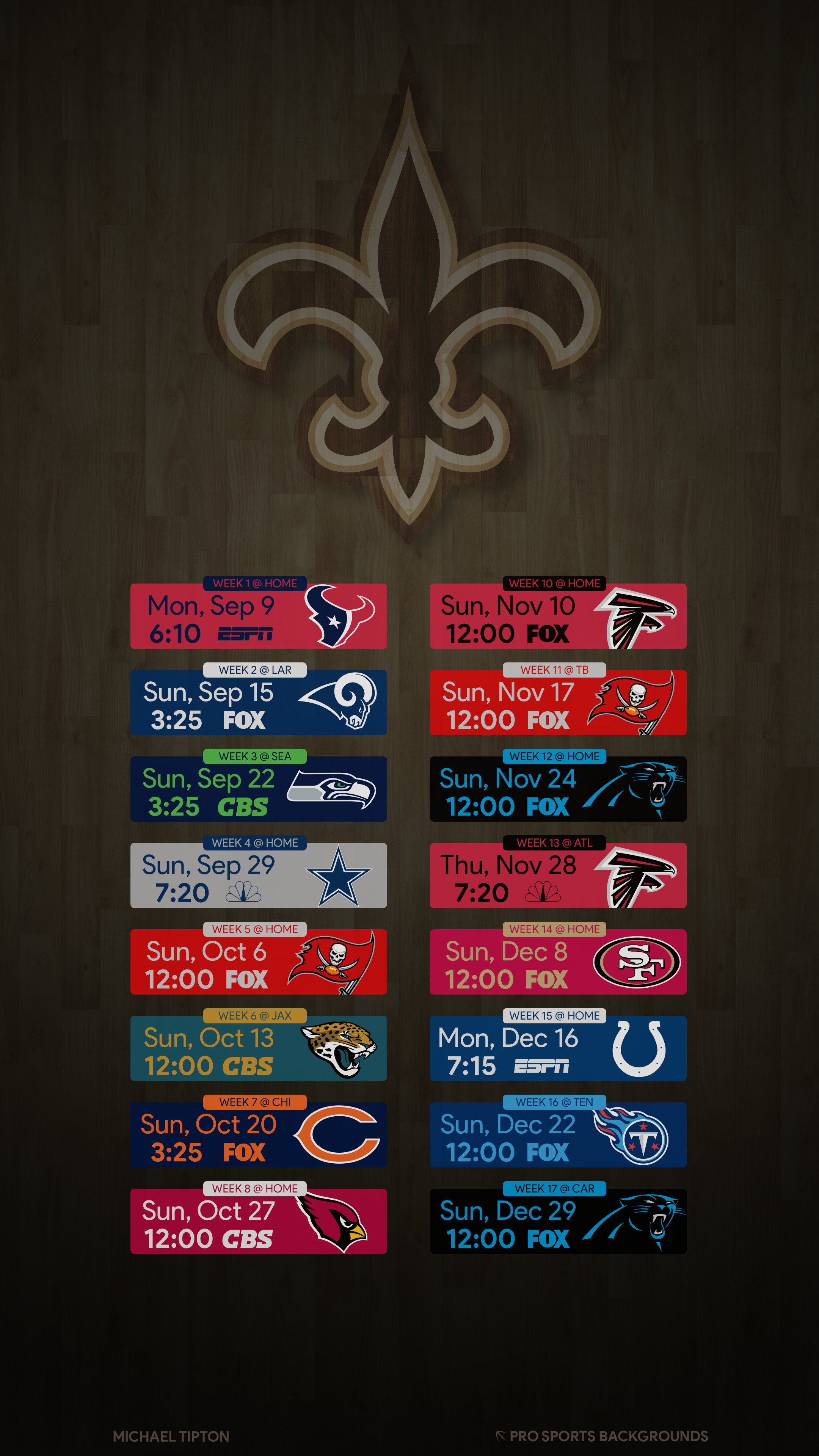 Calendario partite New Orleans Saints, 2160x3840 Full HD Verticale, iPhone