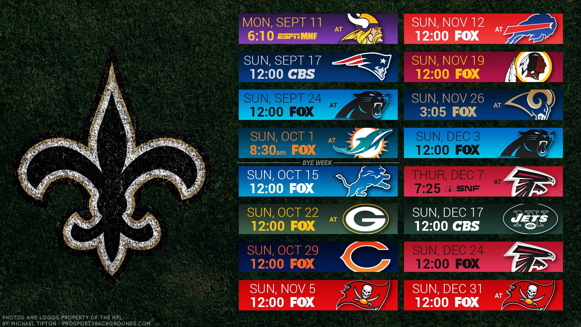 Calendario New Orleans Saints NFL, 1920x1080 Full HD 1080p, PC
