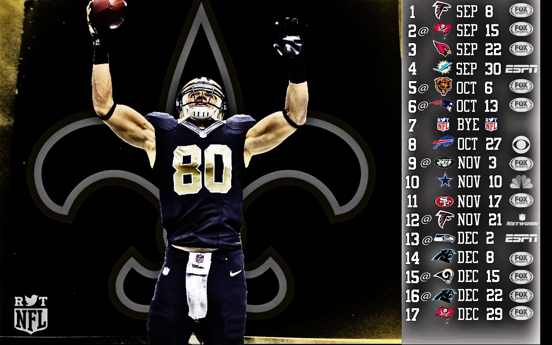 Giocatore Saints numero 80, calendario, 1920x1200 WUXGA, Desktop