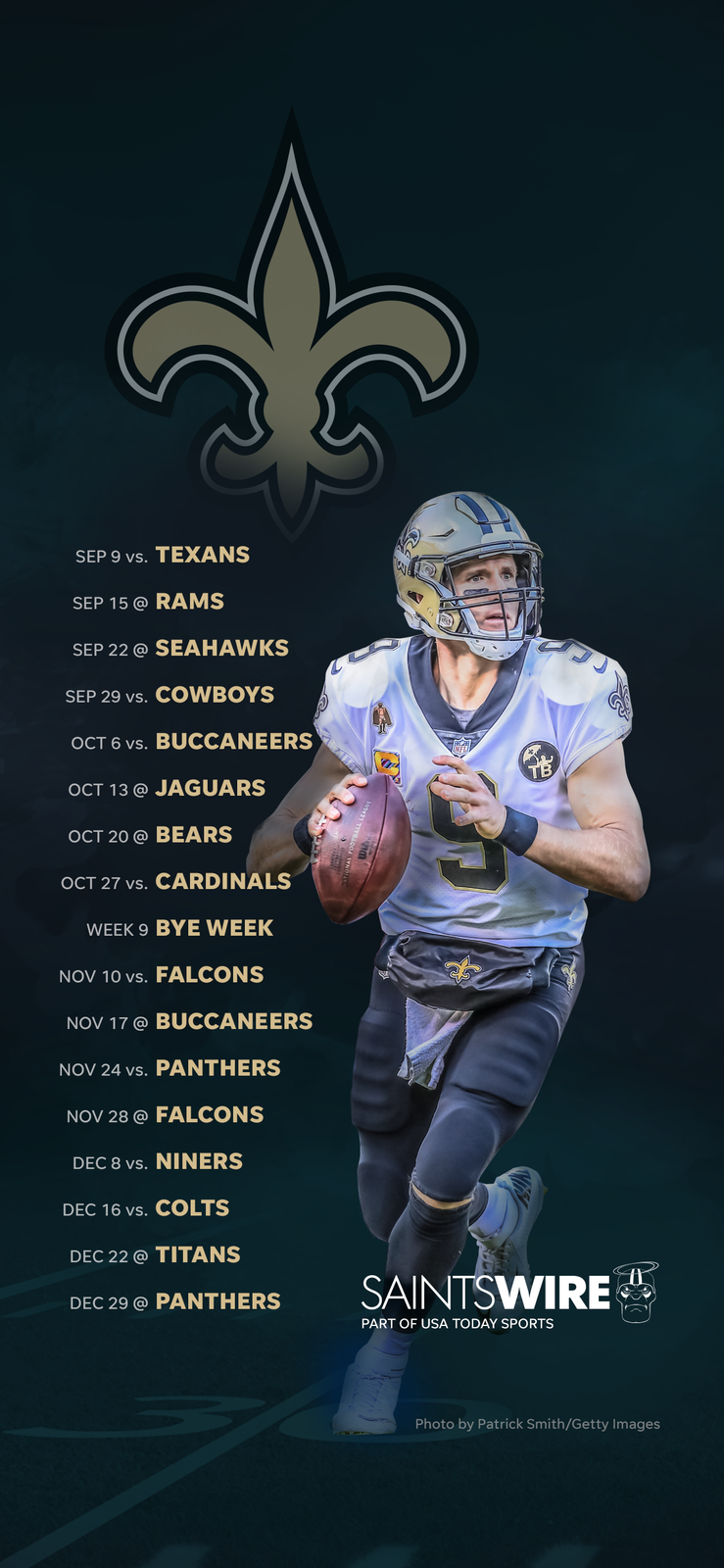 Calendario New Orleans Saints 2019, 739x1600 Verticale, iPhone Plus