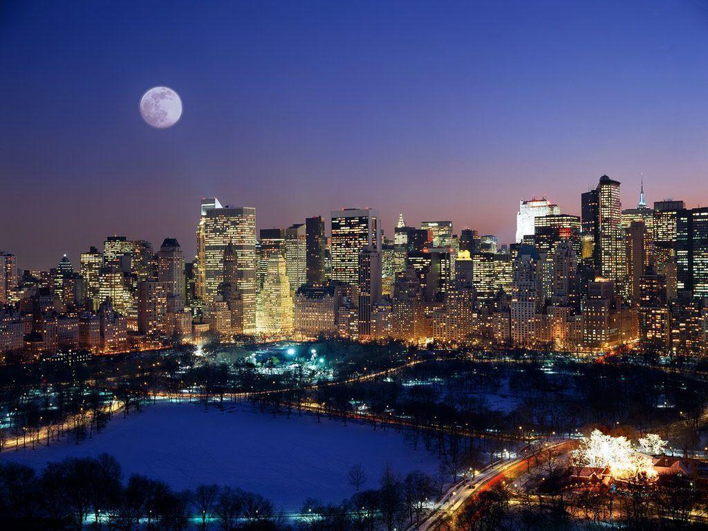 Skyline New York notturno innevato, 1024x768 HD, Laptop