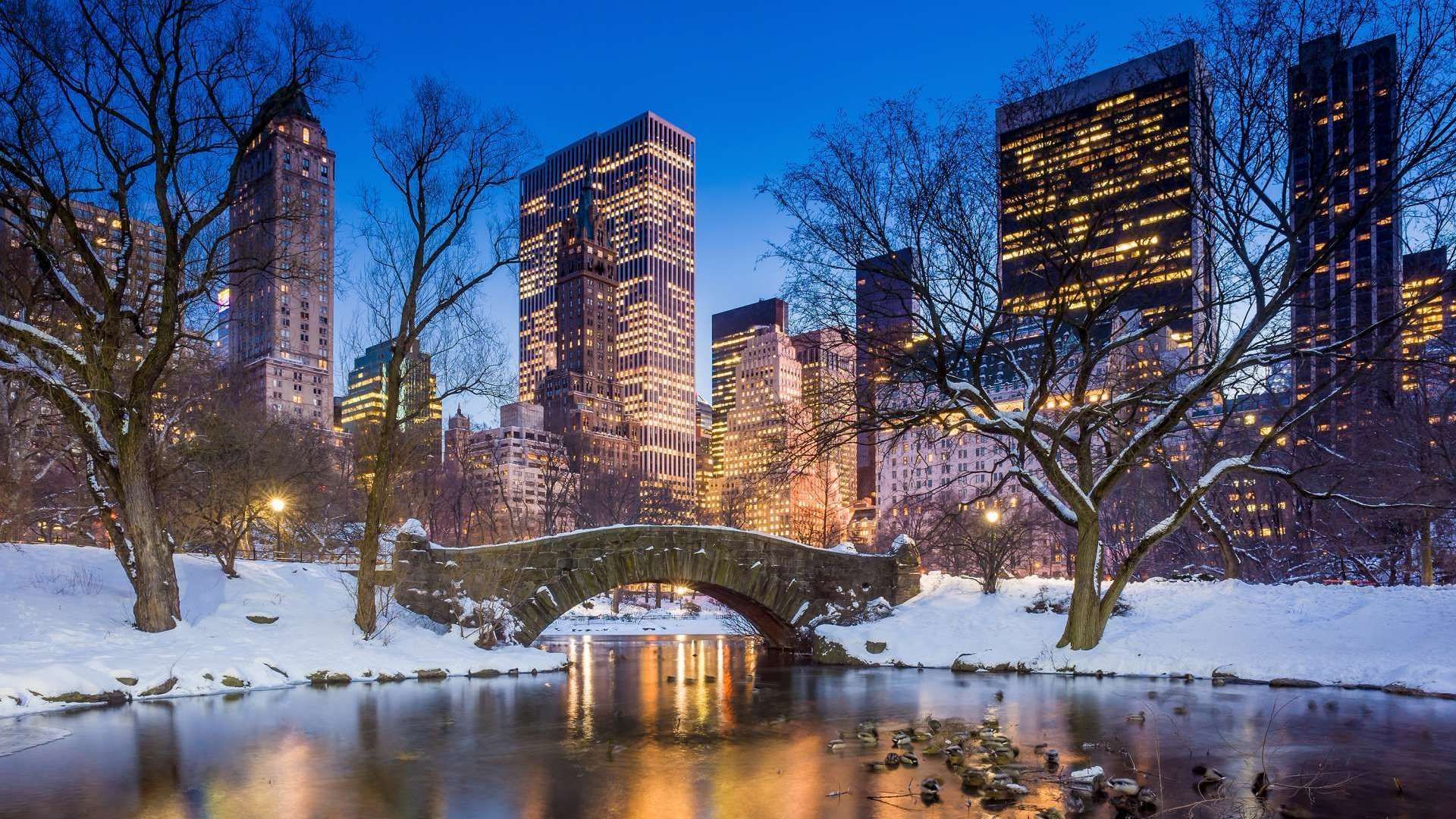 Central Park innevato con ponte, 1920x1080 Full HD 1080p, Desktop