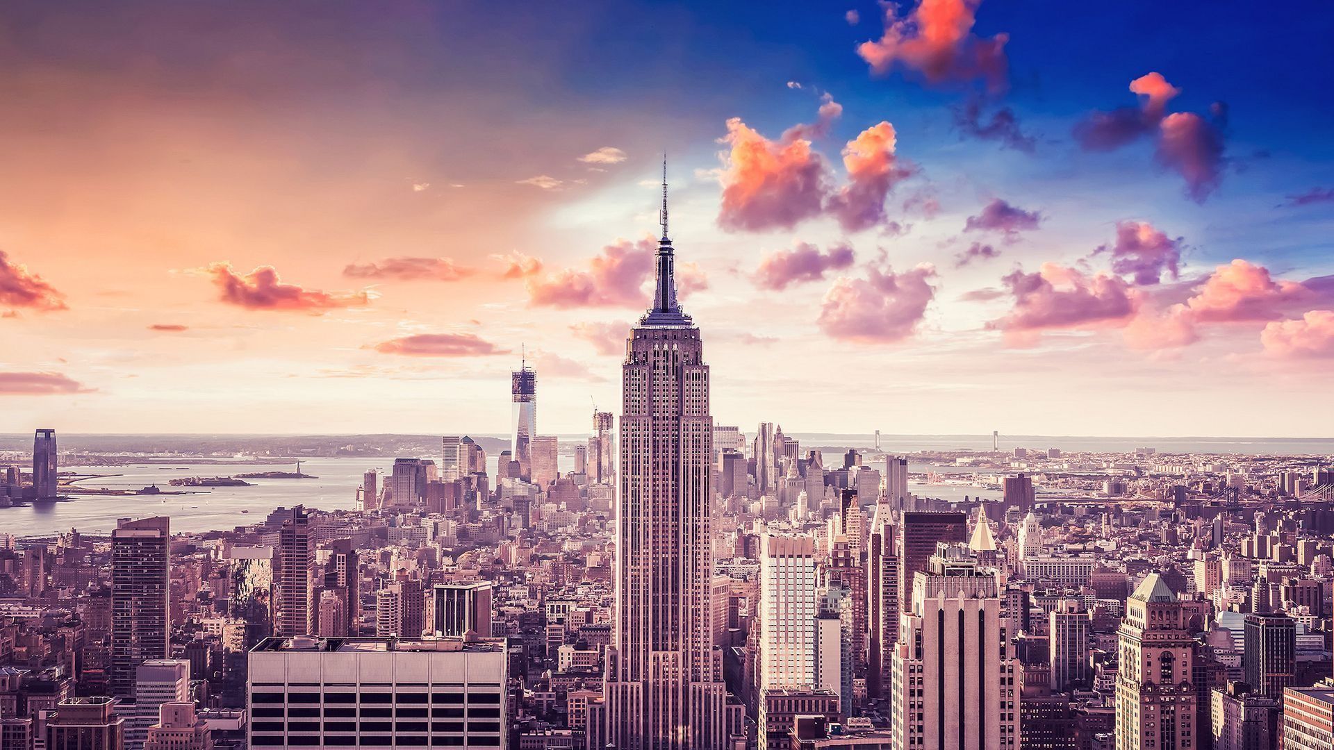 Skyline di New York al tramonto, 1920x1080 Full HD, Laptop